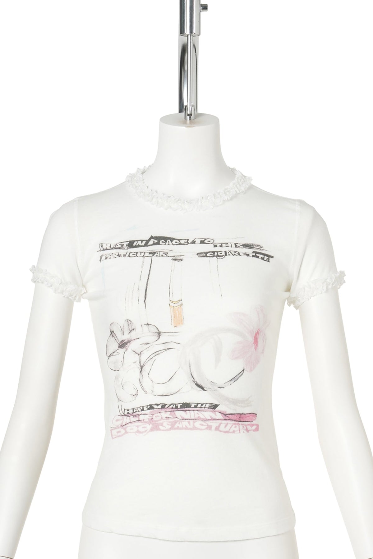 CIGGIE LACE TRIMMED BABY TEE (WITH LACE TRIM) / WHITE