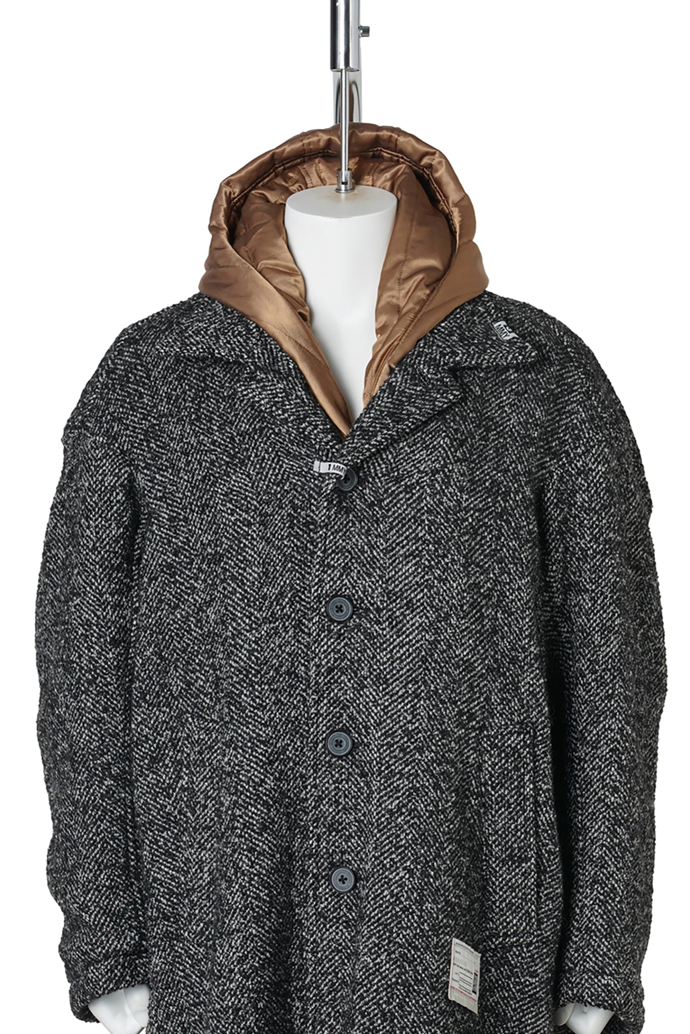 HOODED BALMACAAN COAT / BLK/WHITE