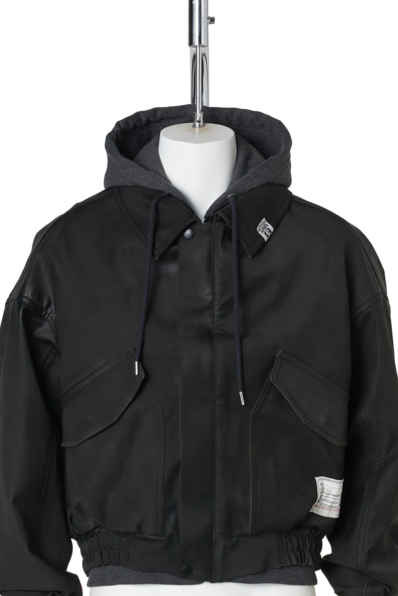 LAYERED FAUX LEATHER BLOUSON / DK.GRAY