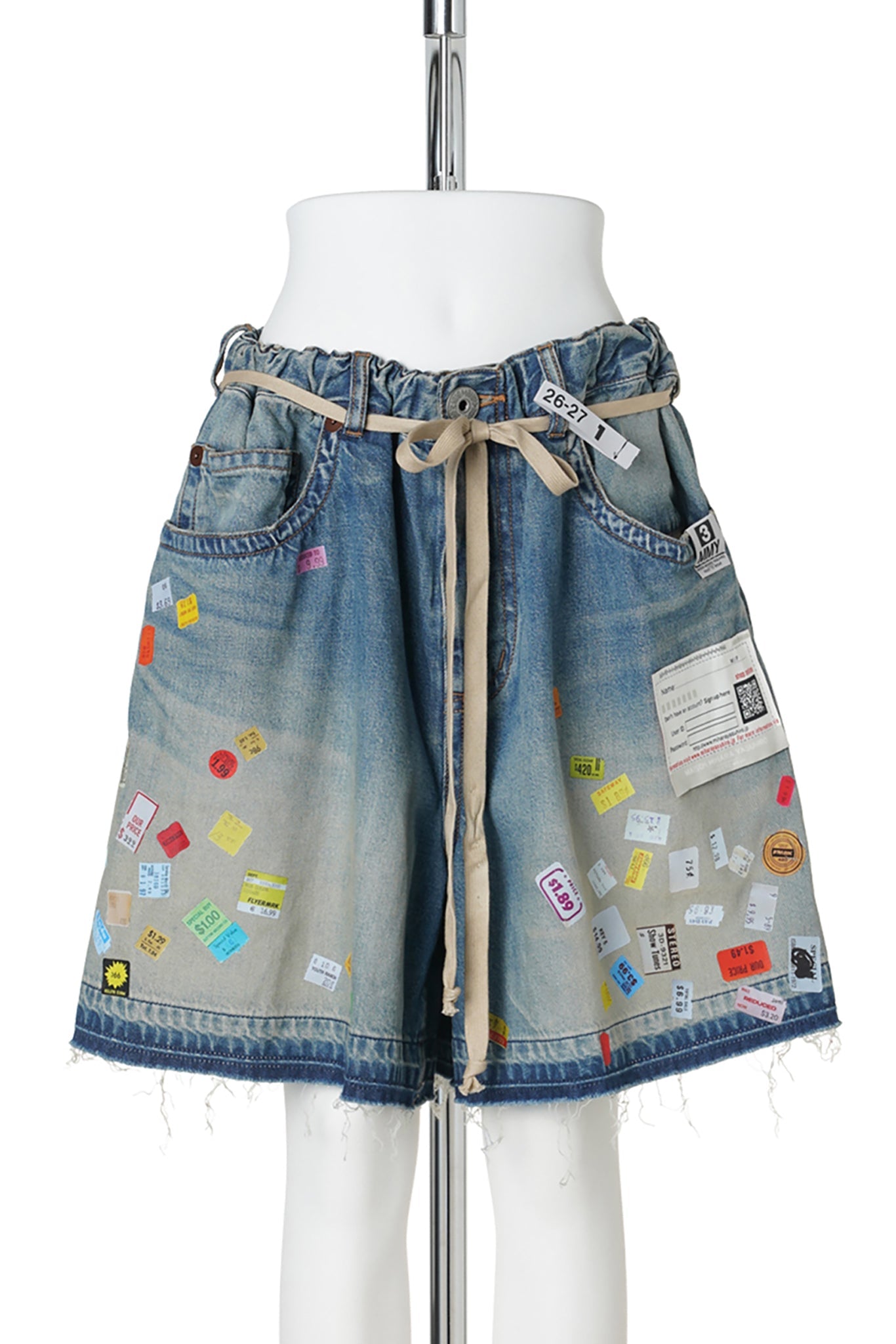DENIM HUGE DETAIL SHORTS WITH PRICE TAG / INDIGO