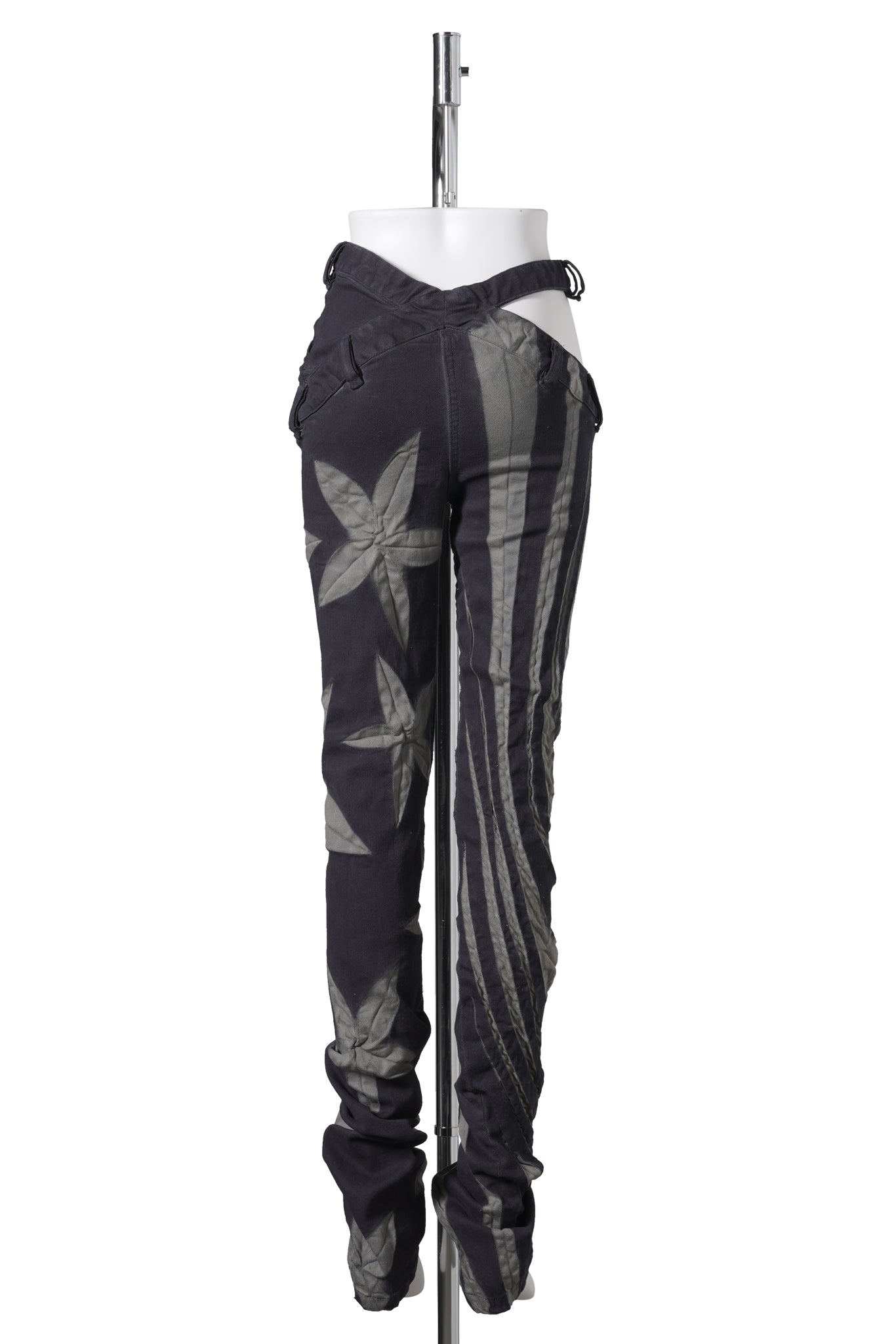 ASYMMETRIC TRIBAL FLOWER SKINNY JEANS / DROWNED NAVY