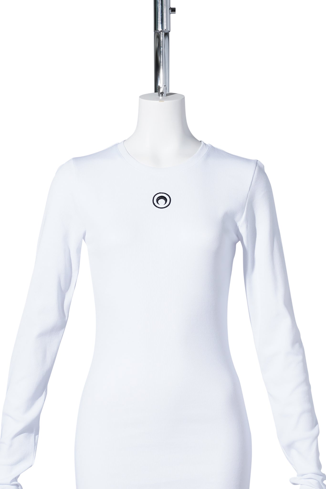 MOON LOGO RIBBED JERSEY LS MINI CREWNECK DRESS / WH10:WHITE