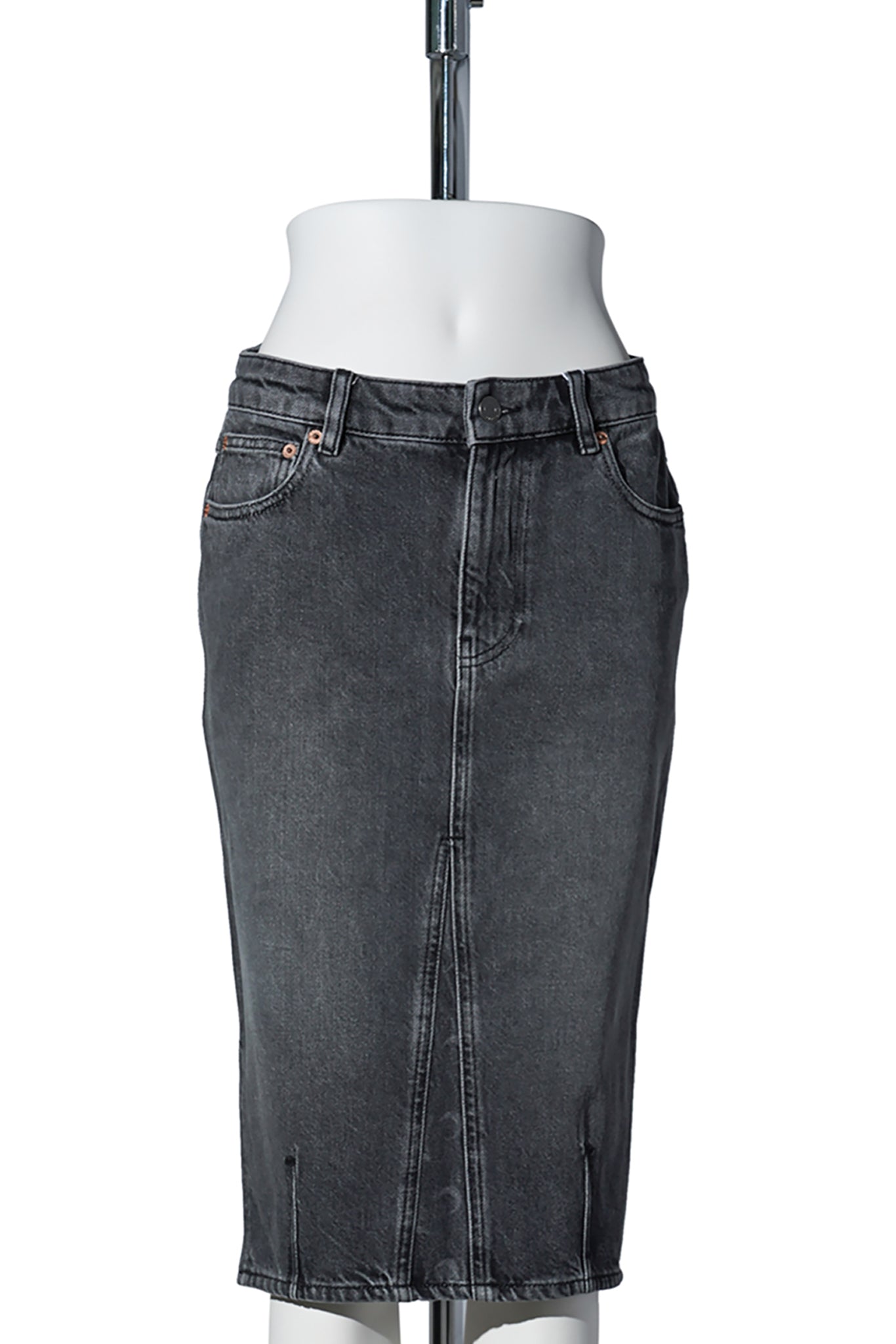 MOON LASER GREY WASH DENIM KNEE LENGTH SKIRT / GR90:DARK GREY