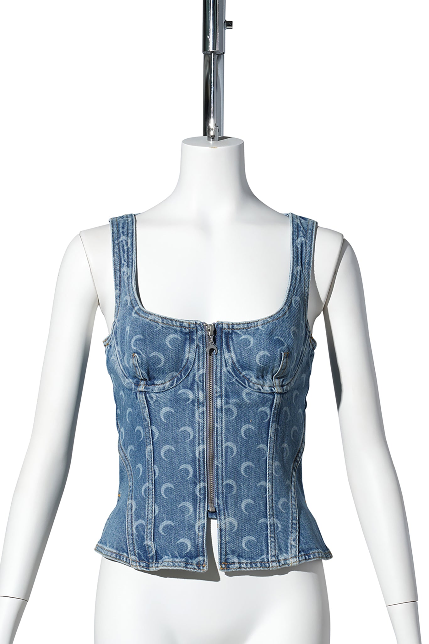 MOON LASER BLUE WASH DENIM BUSTIER TOP / BL05:LIGHT BLUE