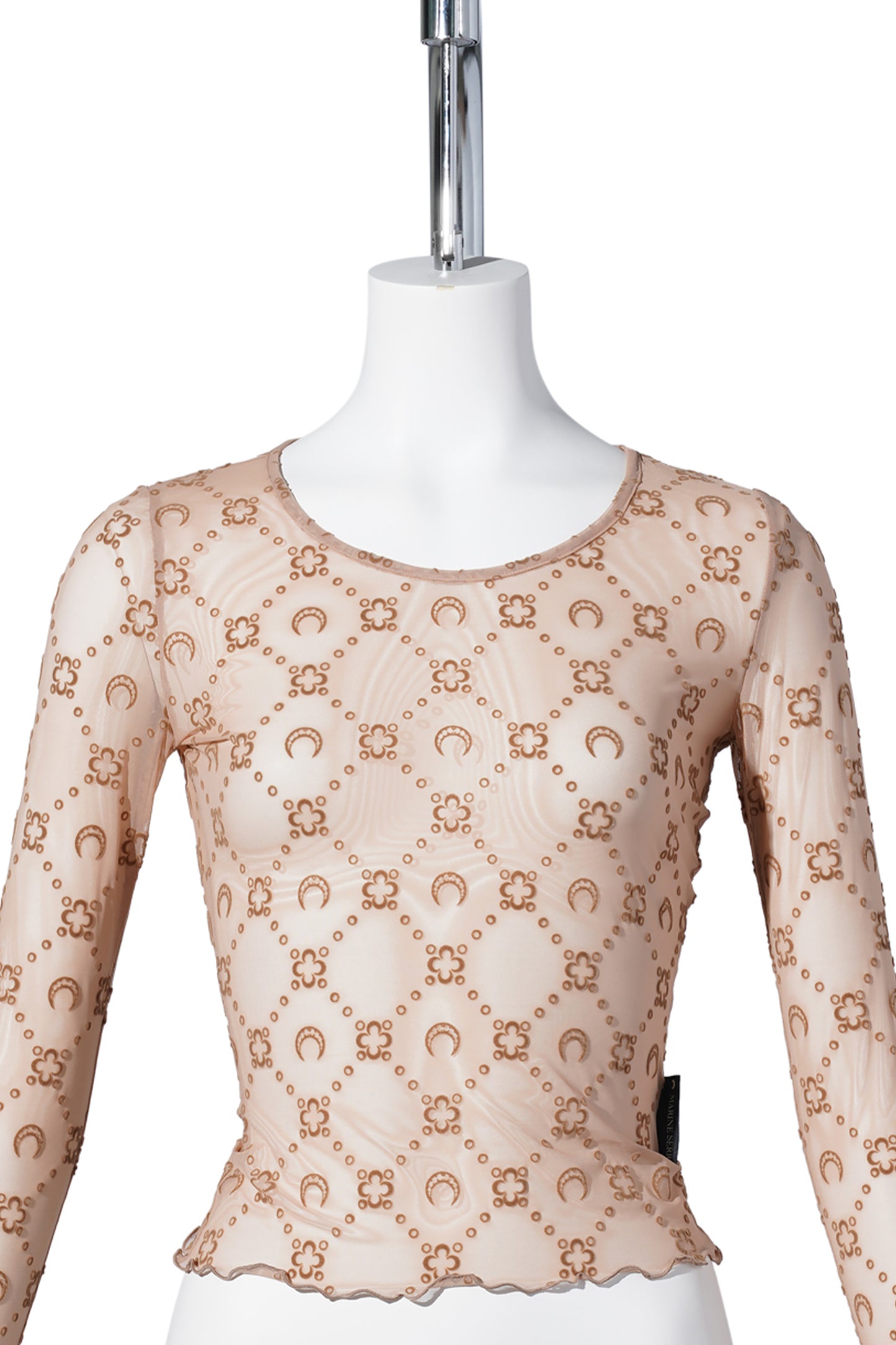 MOONOGRAM MESH FLOCK LS CROPPED TOP / BG60:CAMEL