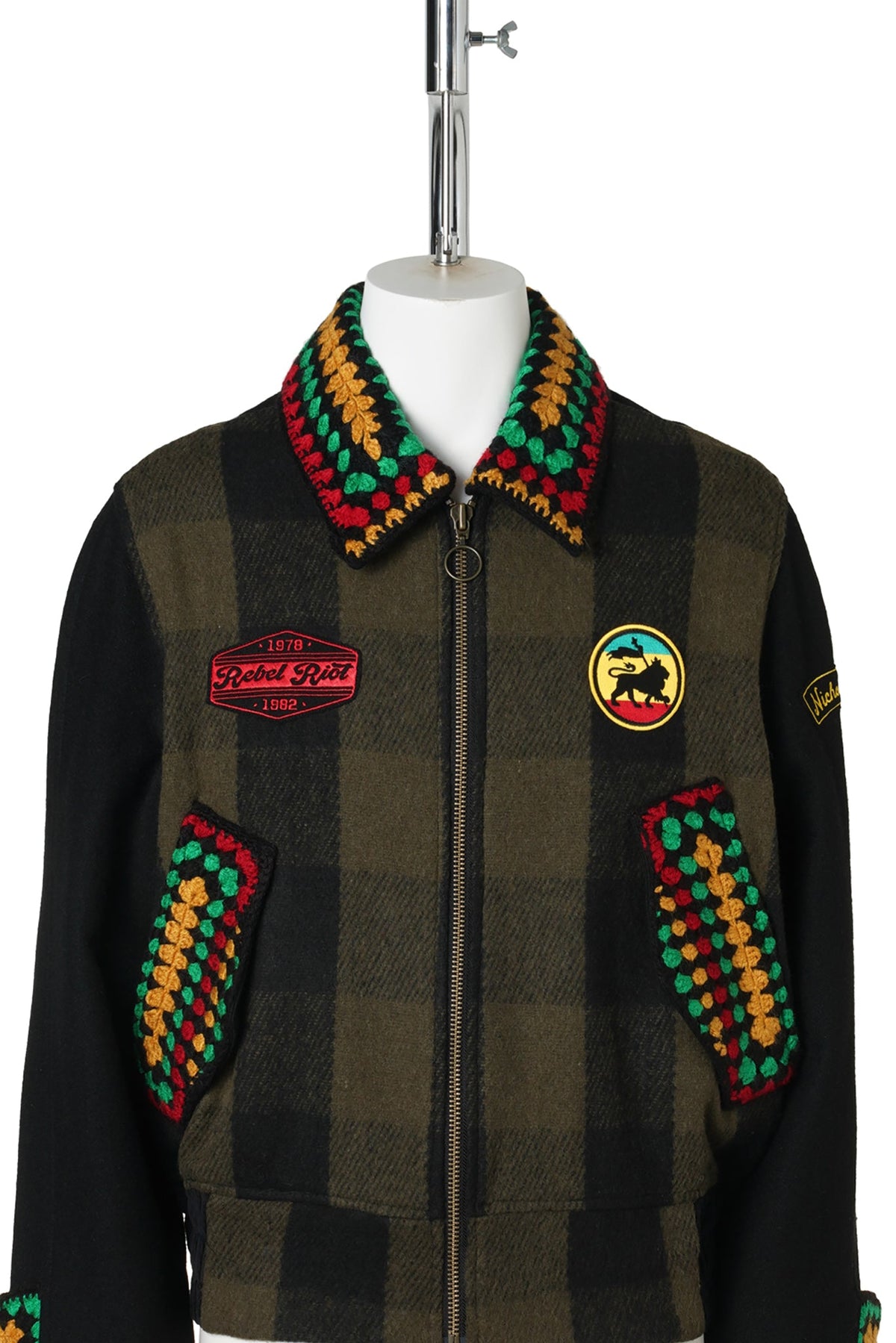 PATCHED REBEL RIOT JACKET / BLACK/OLIVE