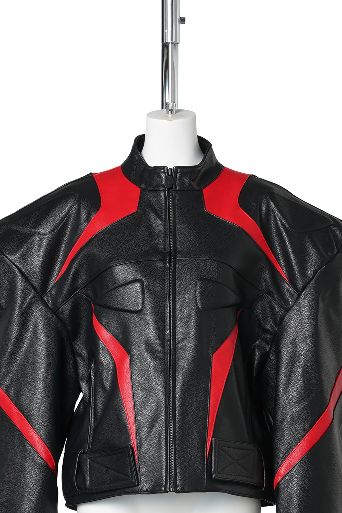 POWER SHOULDER MOTO JACKET / BLACK/RED