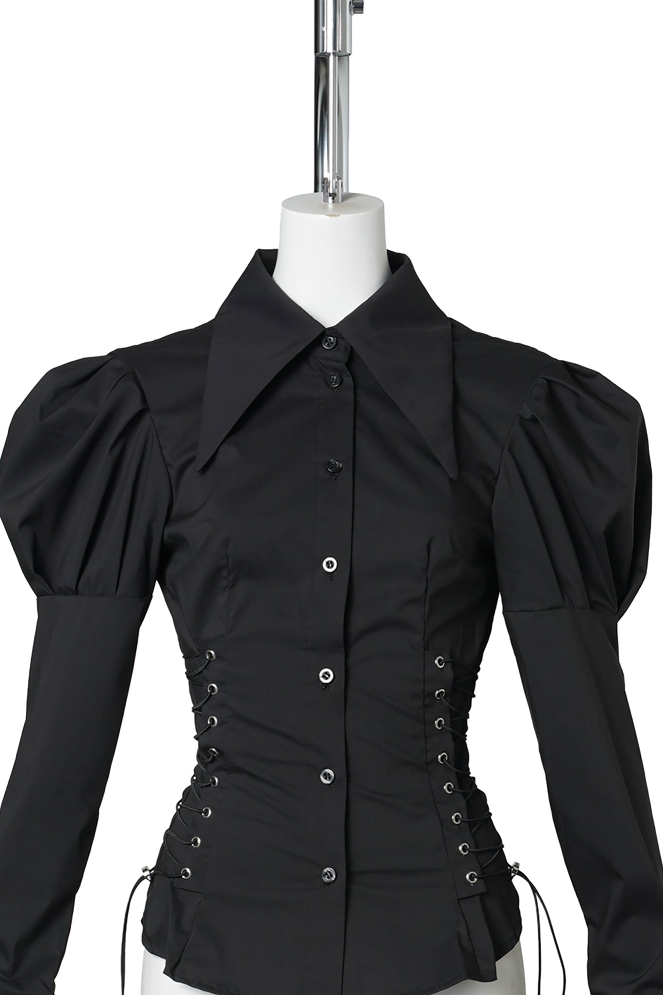 PUFF SLEEVE CORSETED BLOUSE / BLACK