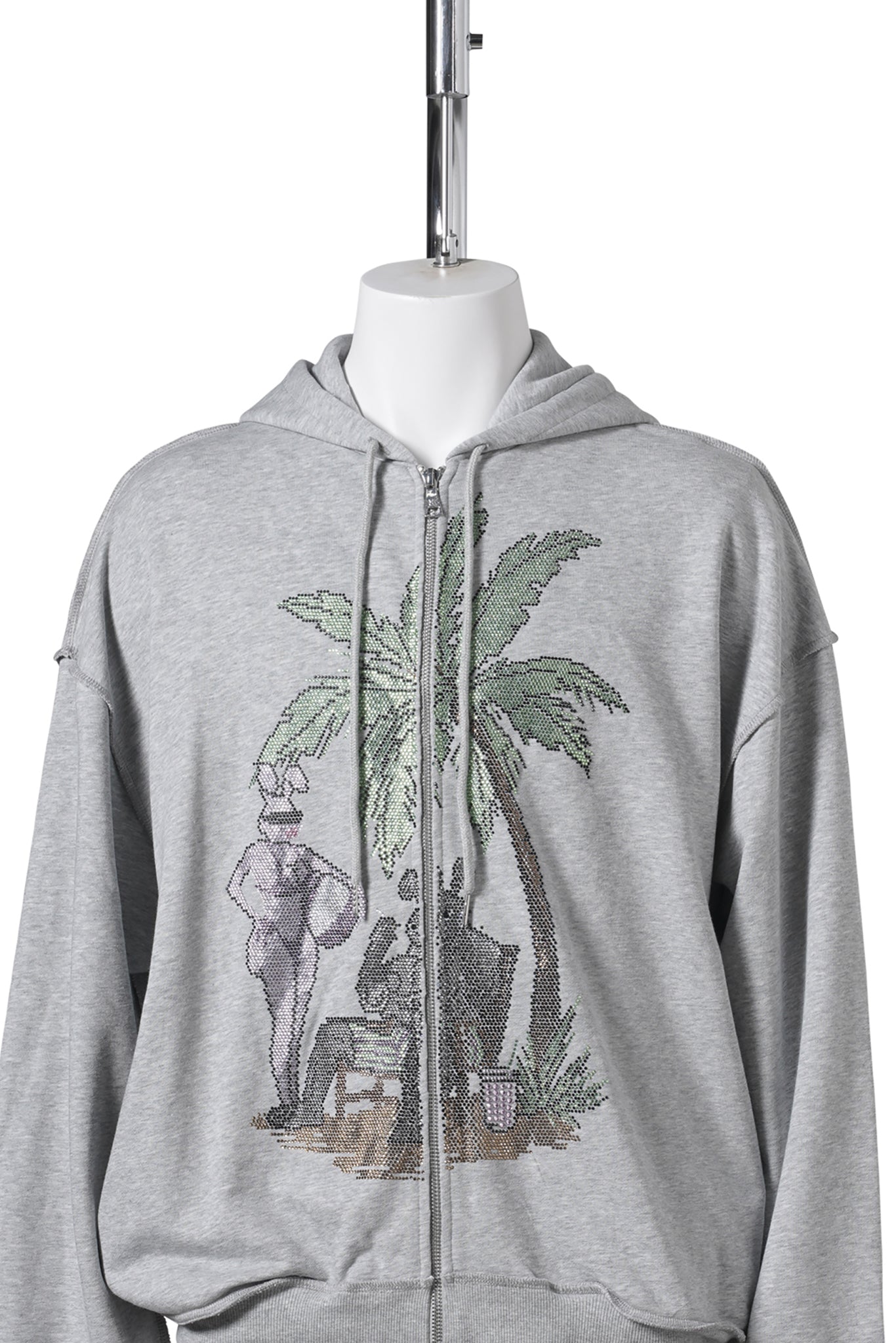 RHINESTONES ZIP-UP HOODIE / GREY