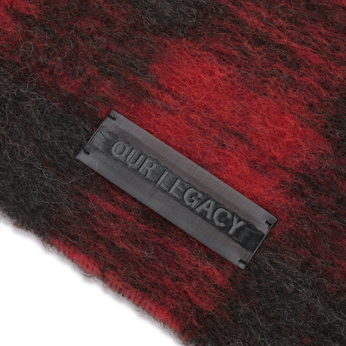 ESTATE SCARF / BURNT RED PLAID FUZZY ALPACA