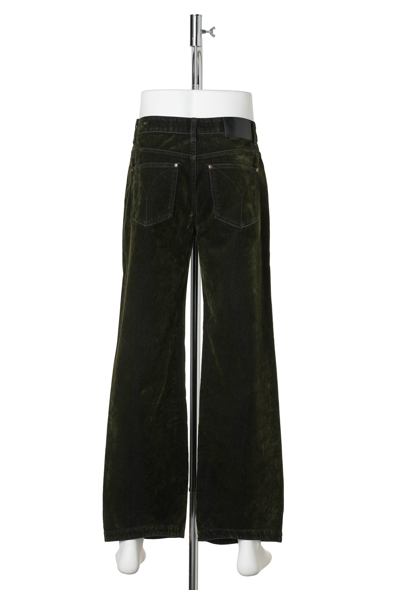 VELVET DENIM CURVED PANTS / DARK OLIVE