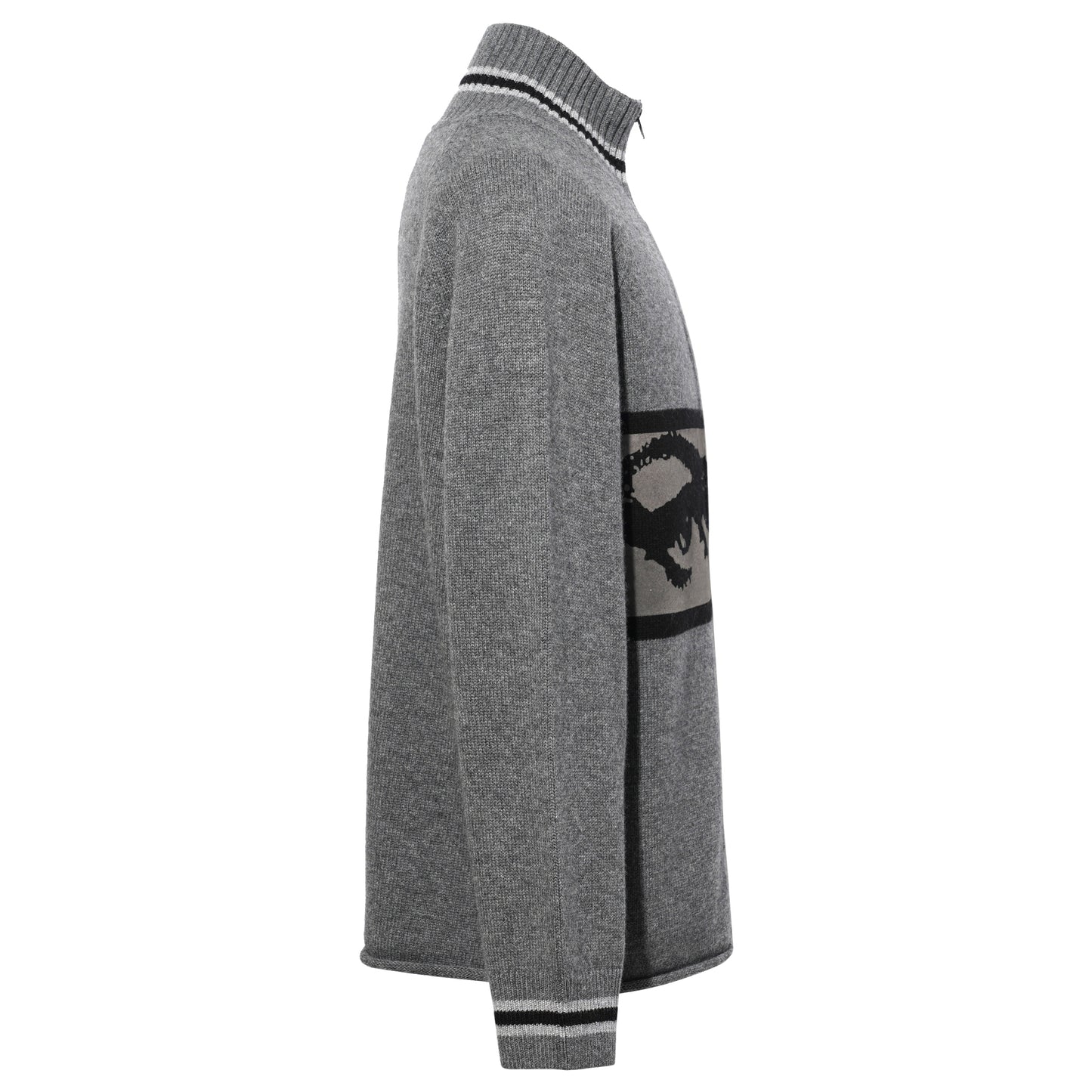 EYES ZIP THRU KNIT CARDIGAN / BLACK/GREY