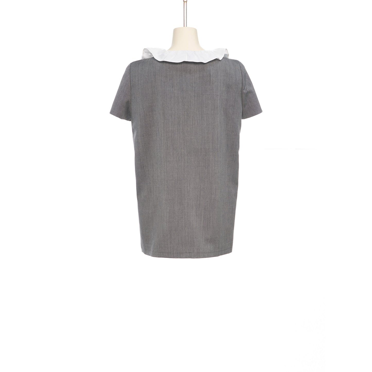 GRAY FRILLED NECK DRESS / GRAY