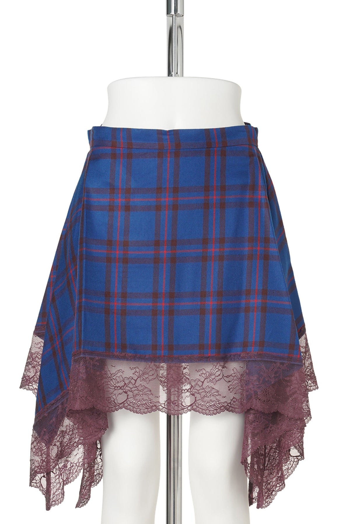 BLUE CHECK DRAPED SKIRT / BLUE CHECK