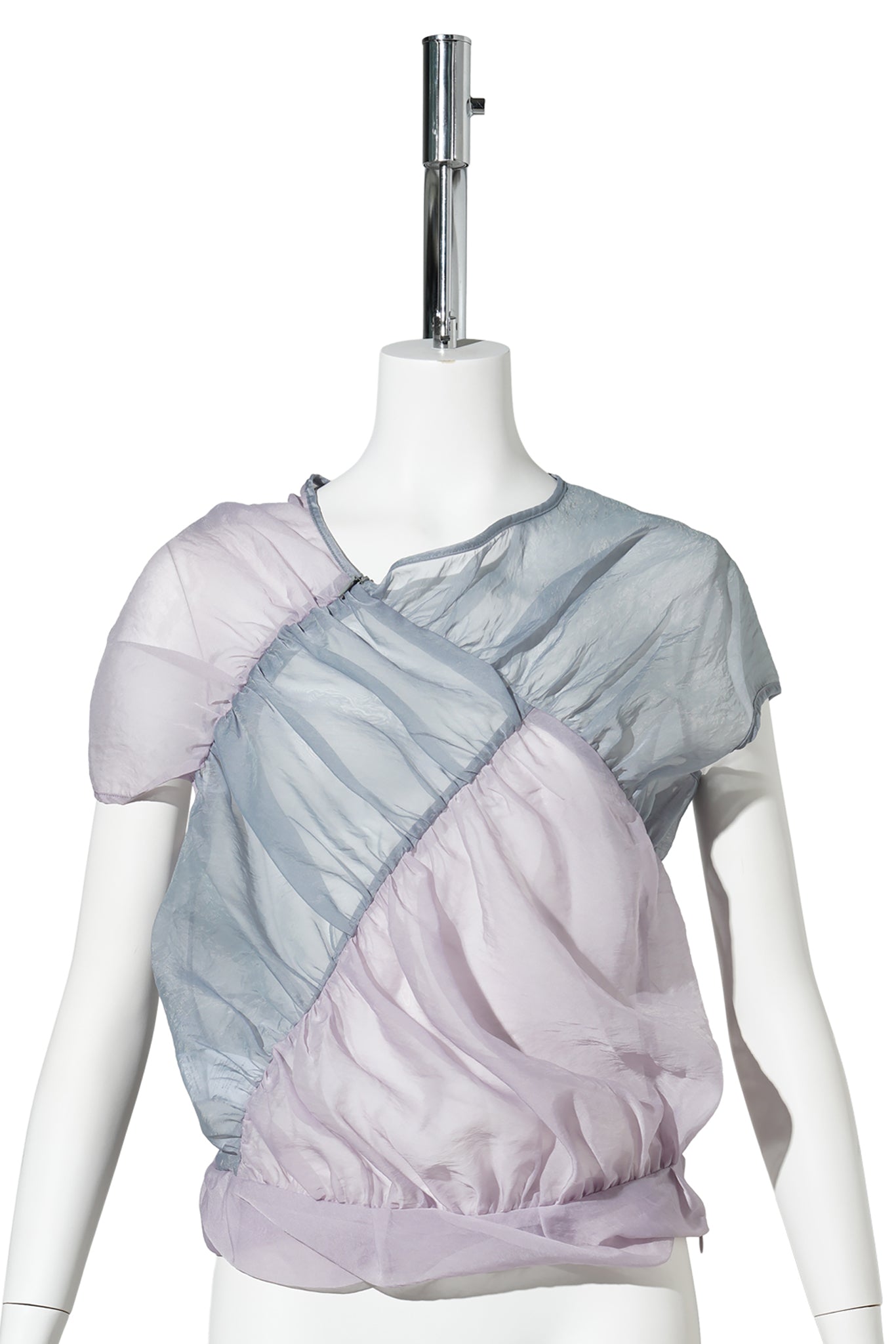 LIGHT BLUE COLOR BLOCK TWISTED SHEER BLOUSE / LIGHT BLUE