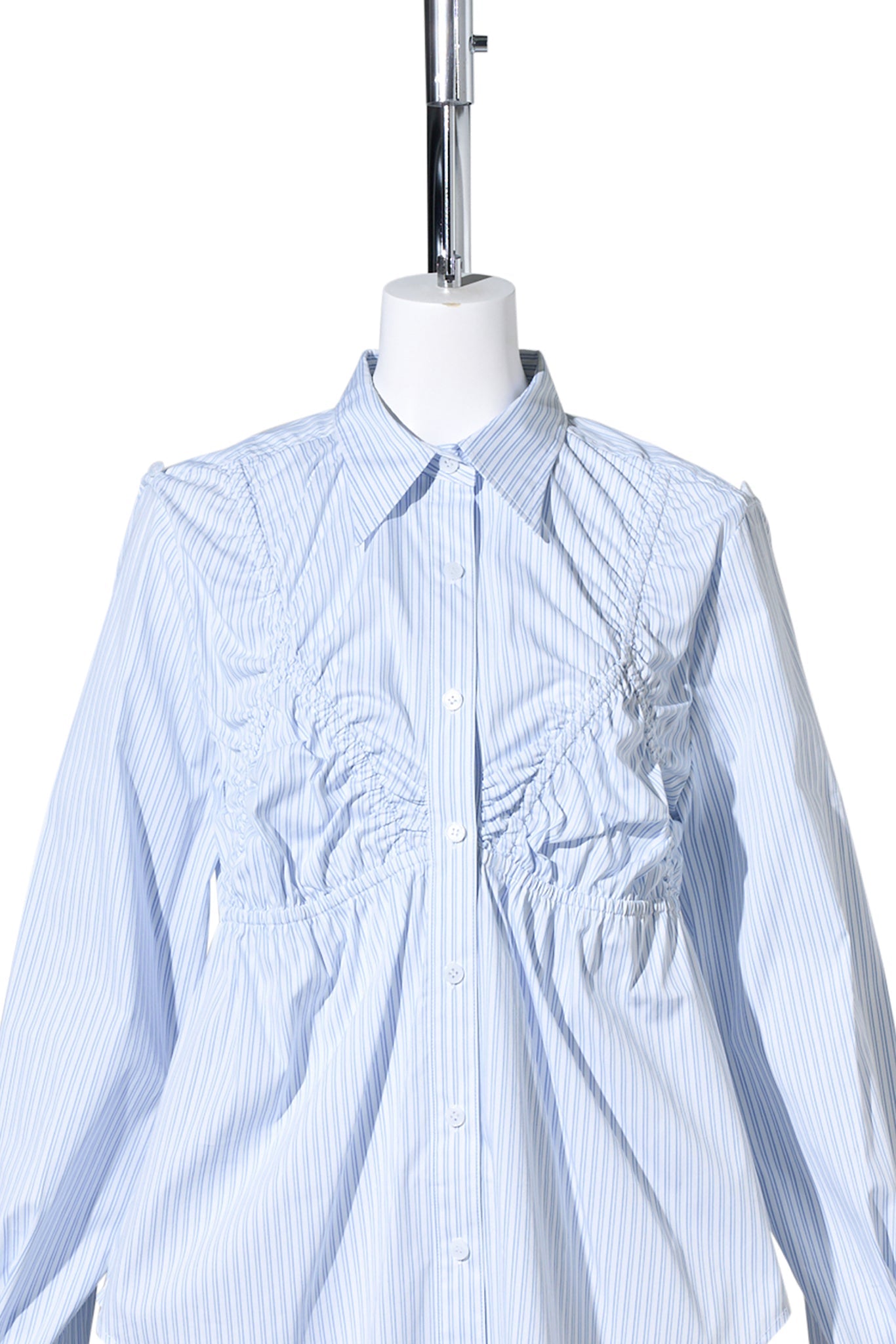 WHITE STRIPE BRA SHIRRING SHIRT / WHITE STRIPE