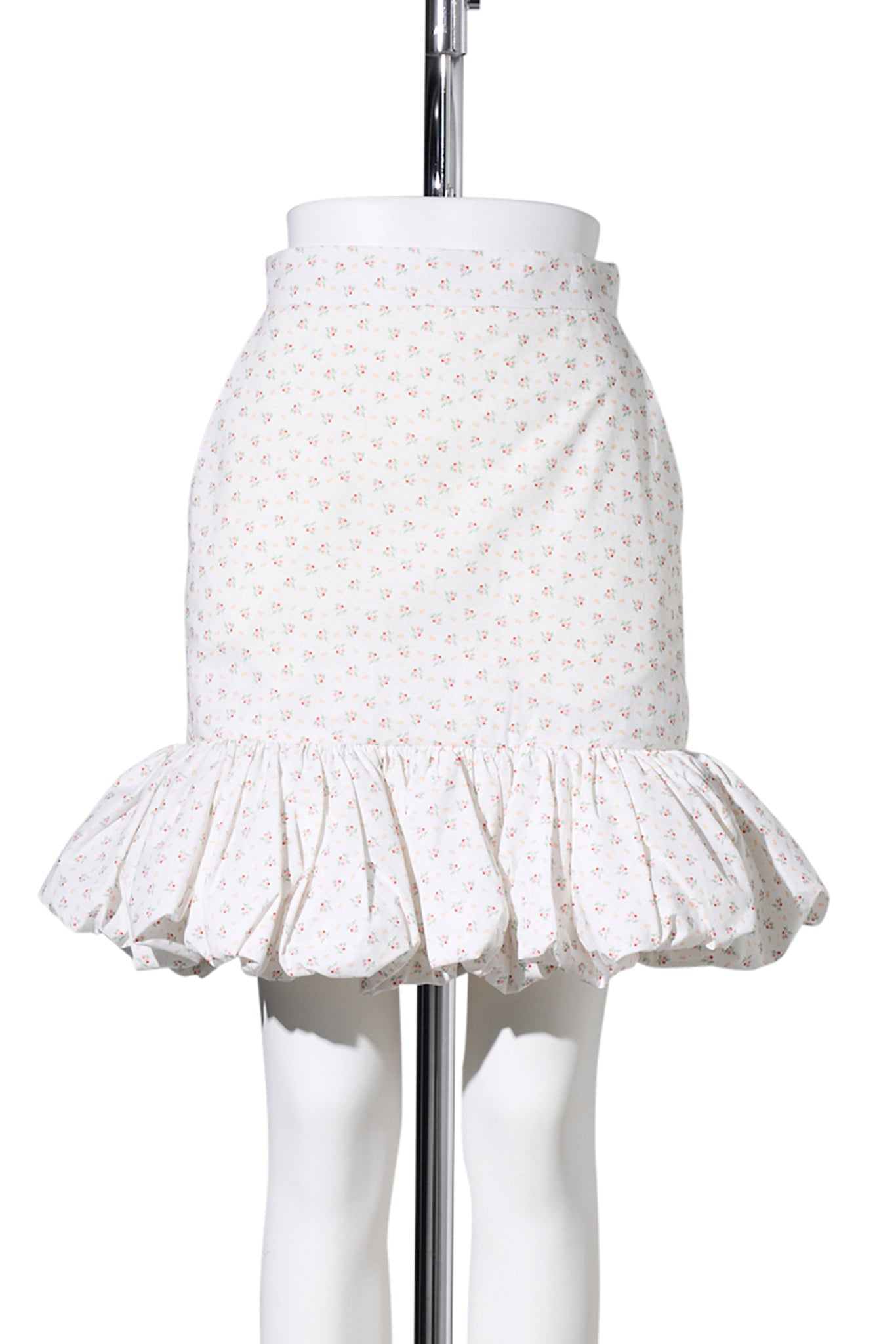 WHITE FLORAL VOLUME HEM SKIRT / WHITE