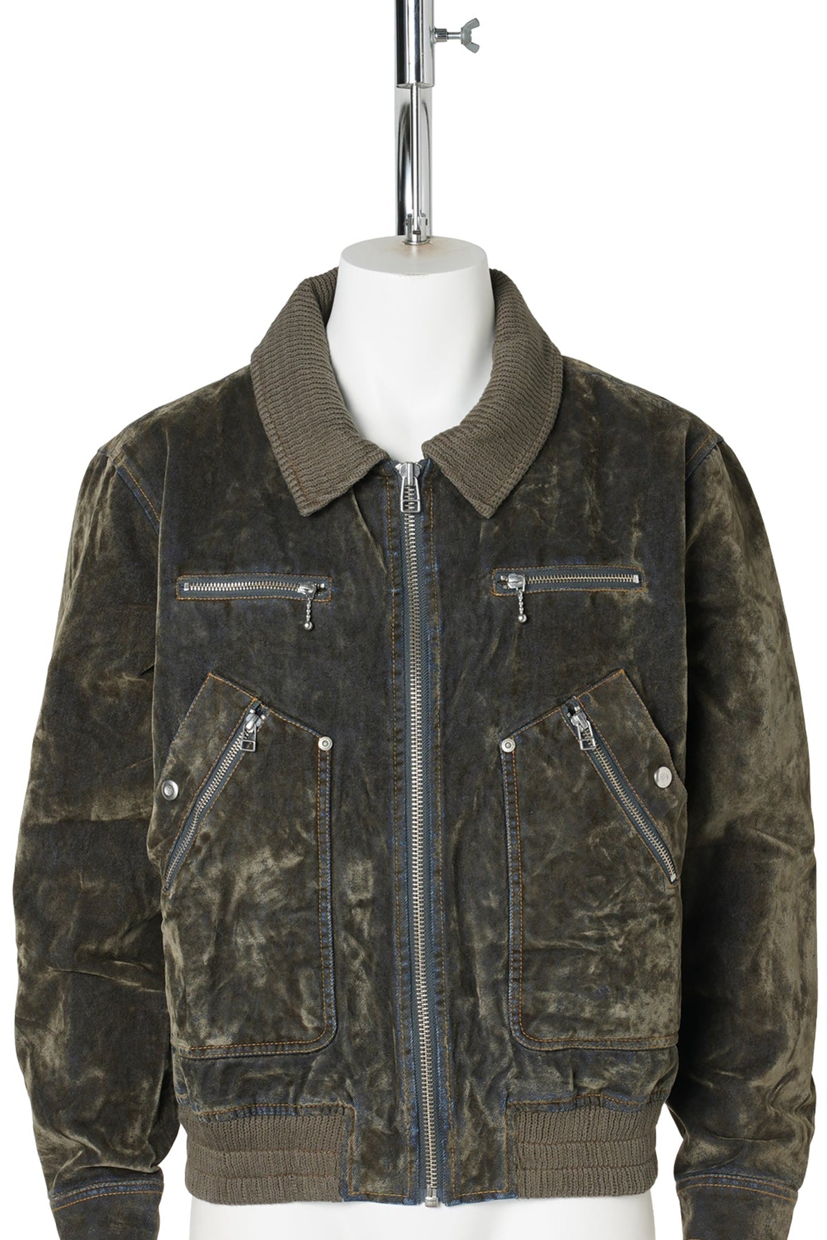 FLOCKED DENIM JACKET / DARK OLIVE