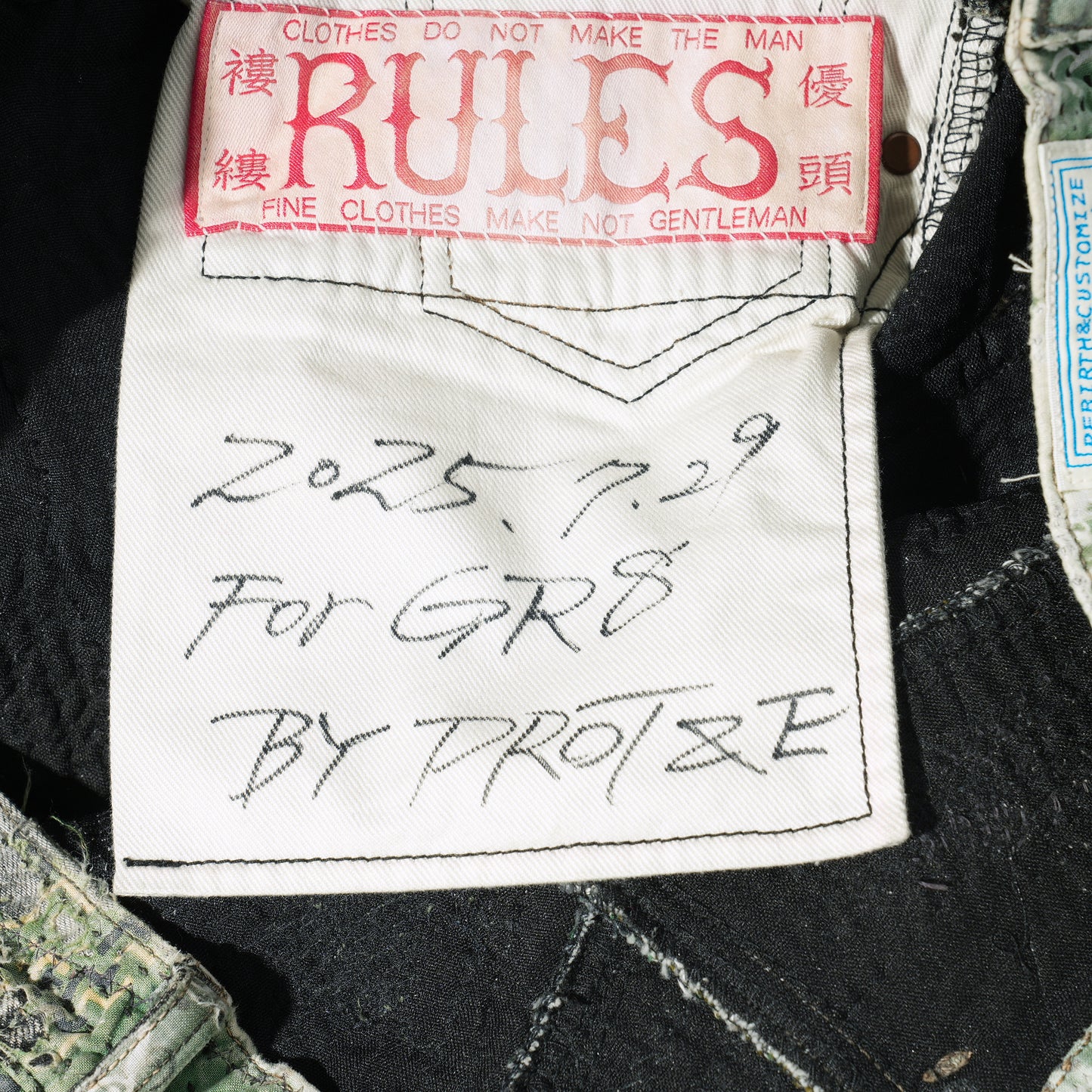 RULES BONE×FLOWER STUDS JEANS(DEATH&REBIRTH) / GREEN