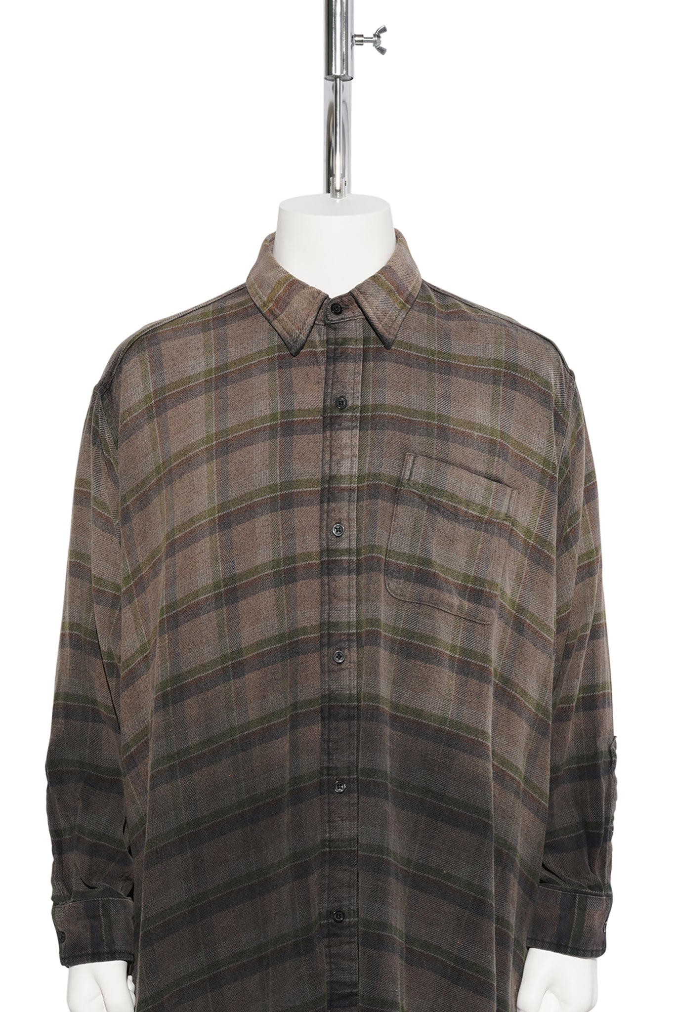 DRAPED FRONT SHIRT / R552B:BLACK DIPPED PLAID
