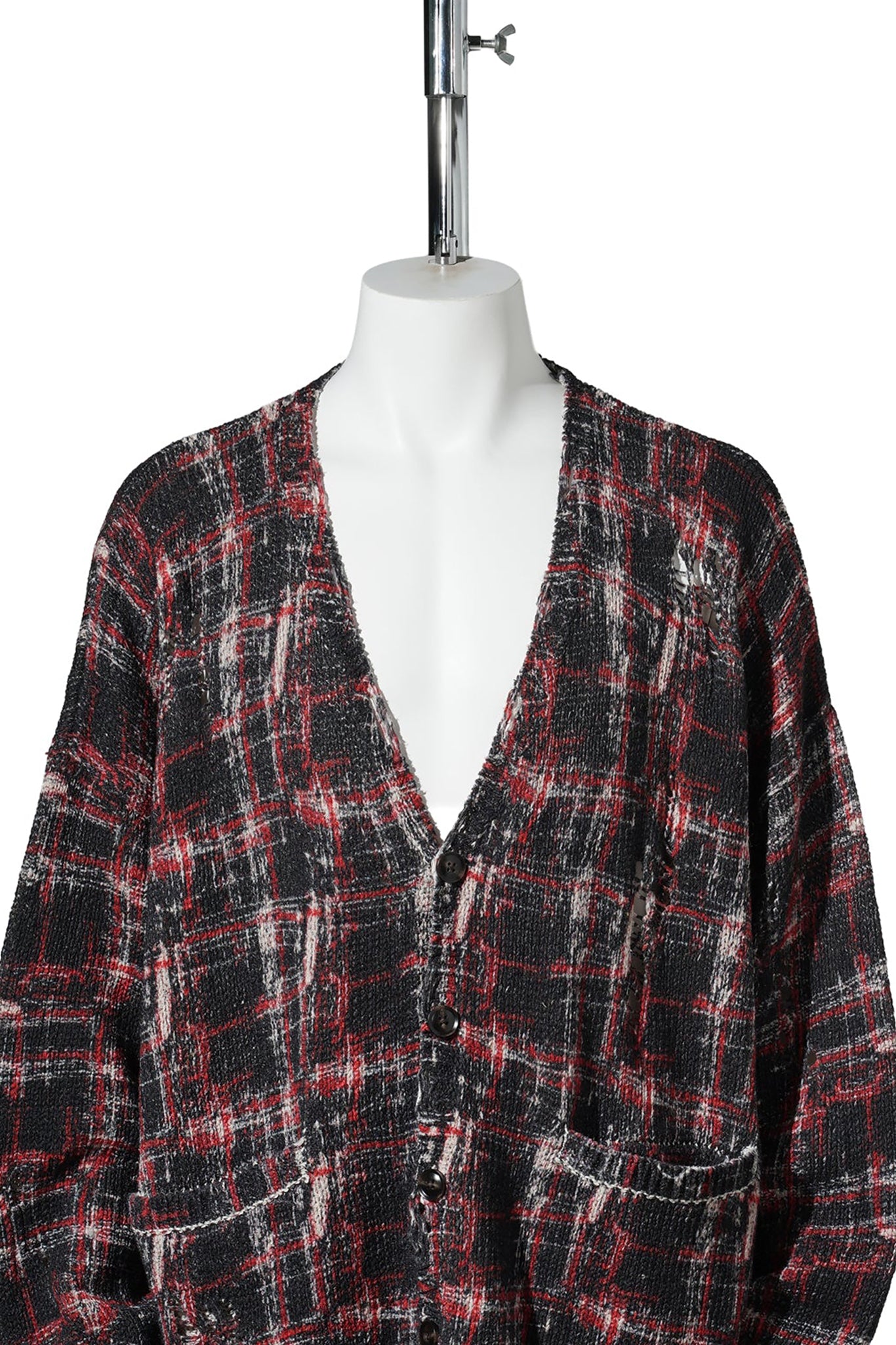PRINTED OVERSIZED CARDIGAN / Y261A:BLACK RED WHITE PLAID