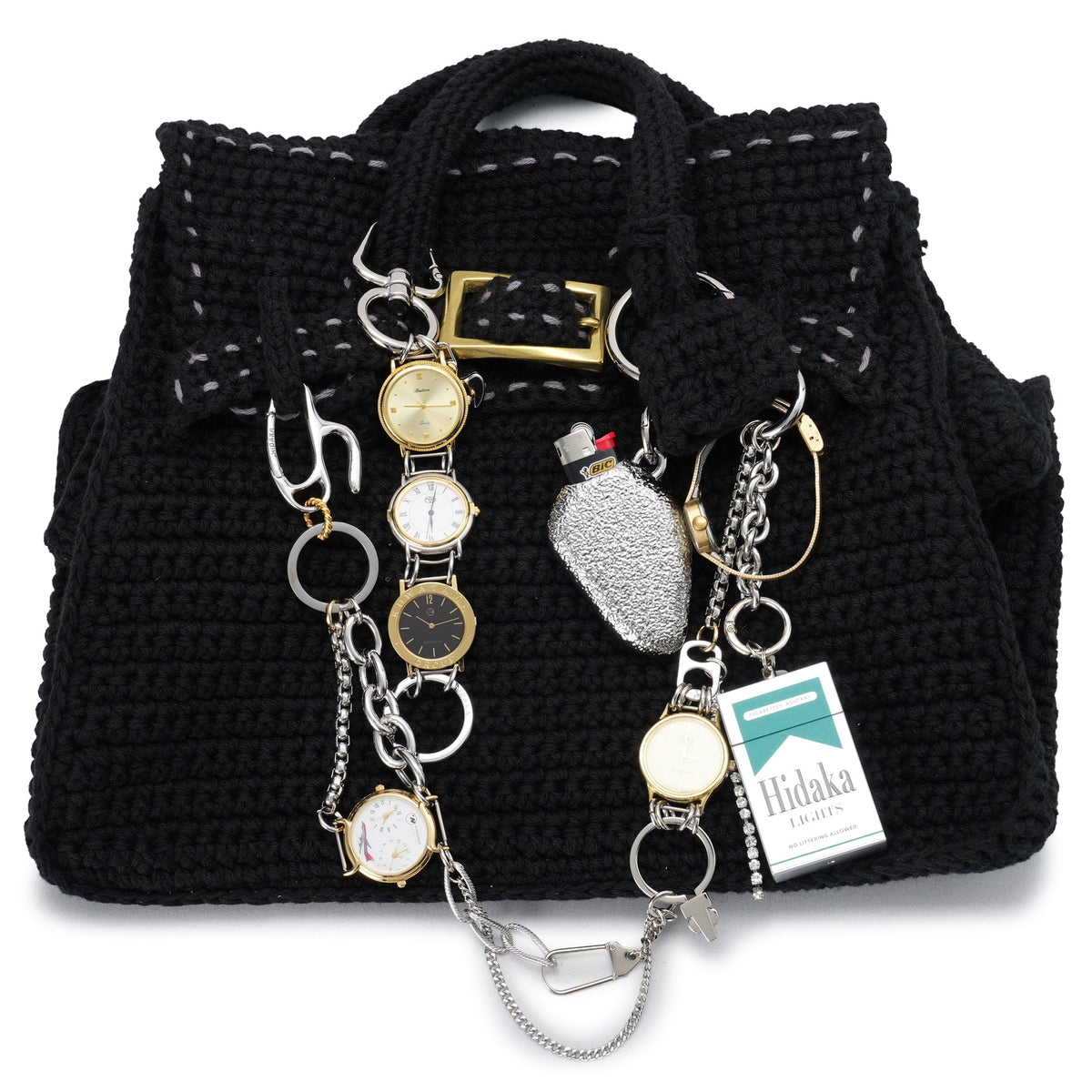 HAND KNITTED JANE BAG(GR8 x HIDAKA x RICE NINE TEN Exclusive No,2) / BLACK