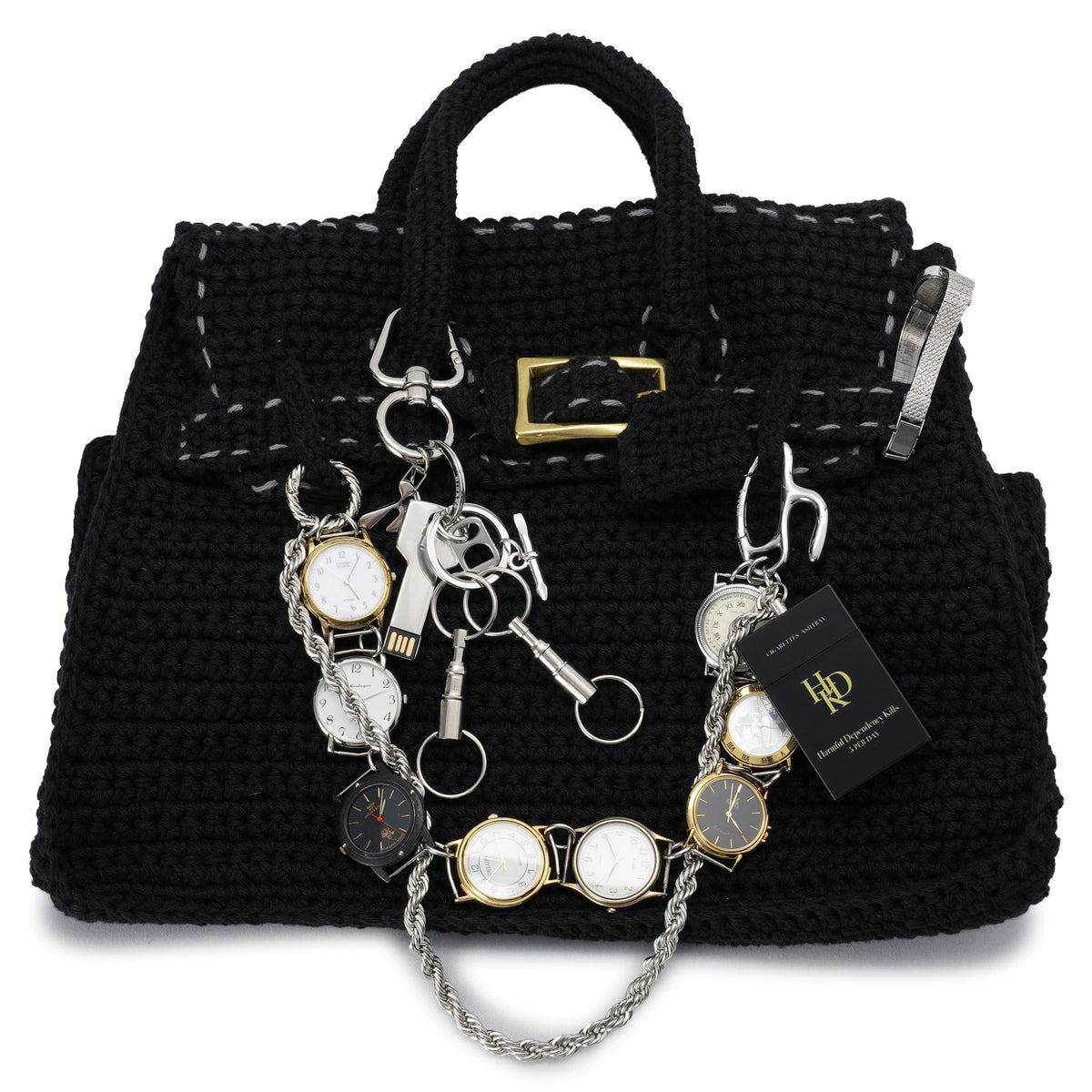 HAND KNITTED JANE BAG(GR8 x HIDAKA x RICE NINE TEN Exclusive No,3) / BLACK