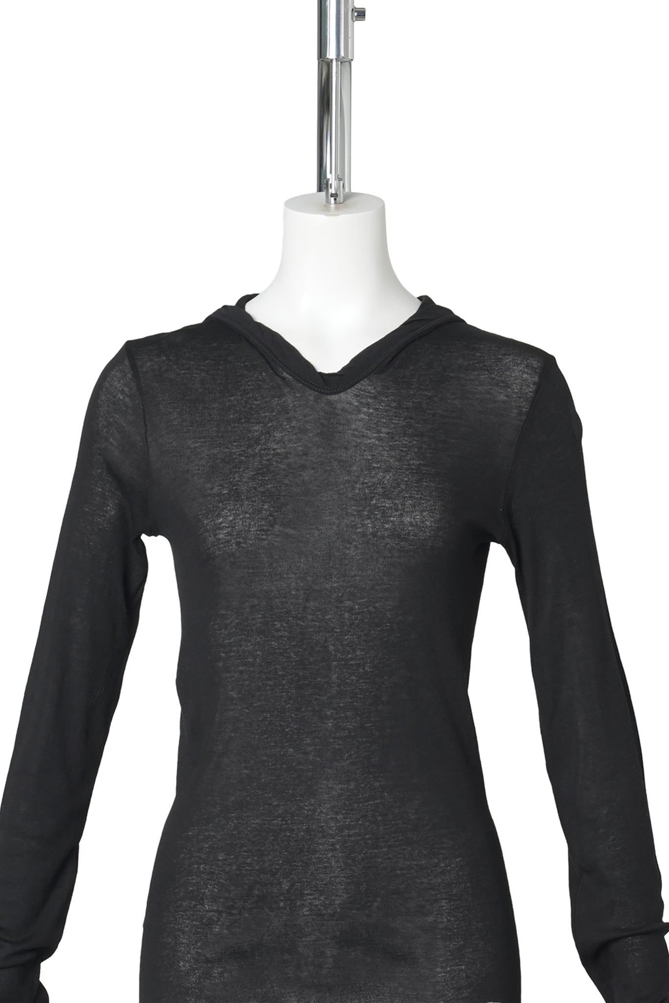 W CROPPED HOODED RIB LS T / 009:BLACK
