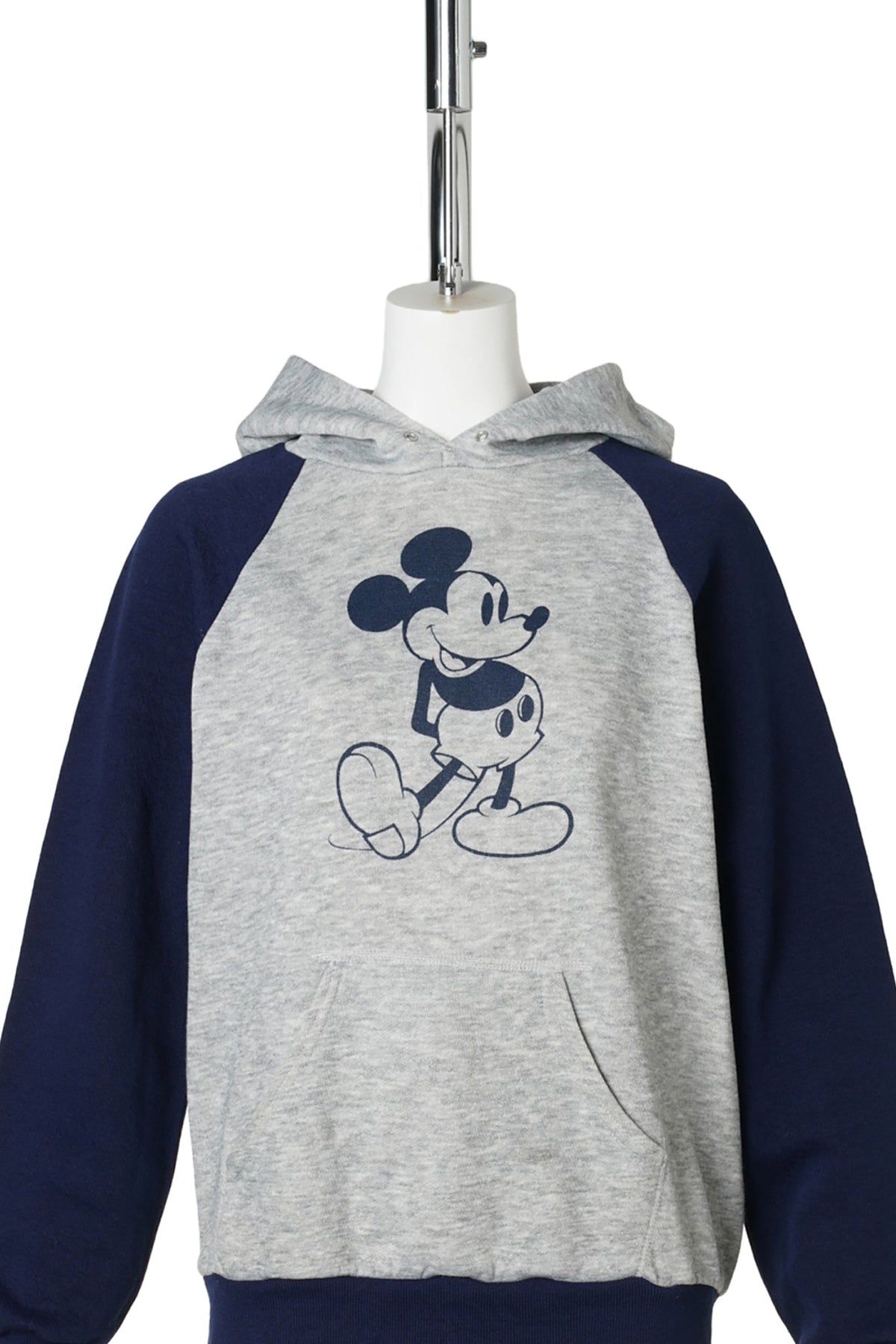 80s Mickey Mouse / Standing Mickey Raglan Hoodie / Gray Hood / GREY