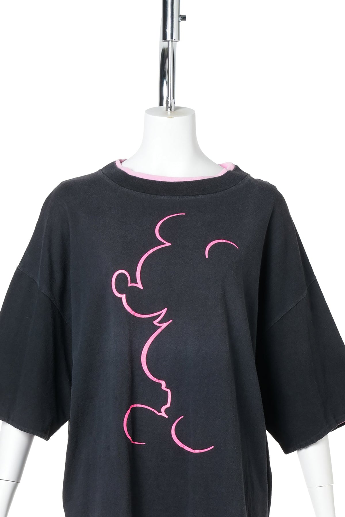 90s Mickey Mouse / Neon Pink Silhouette Layered T-Shirt / BLACK