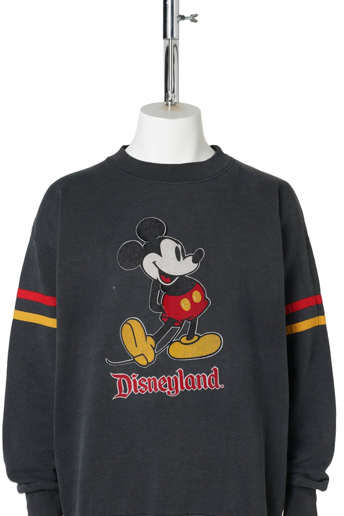 80s Disneyland / Standing Mickey Sleeve Stripe Black Sweatshirt / BLACK