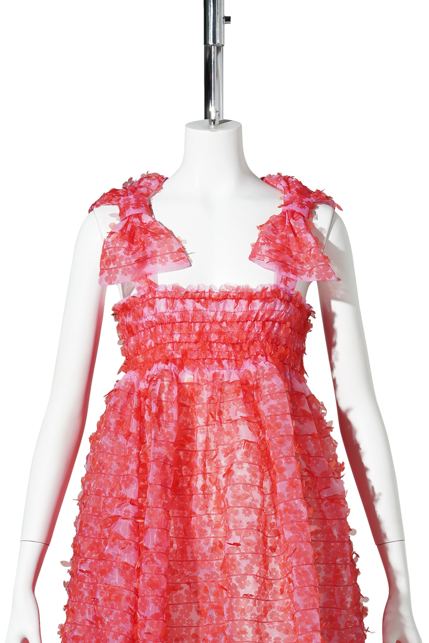 LASER-CUT FLOWER BOW MINI DRESS / PINK