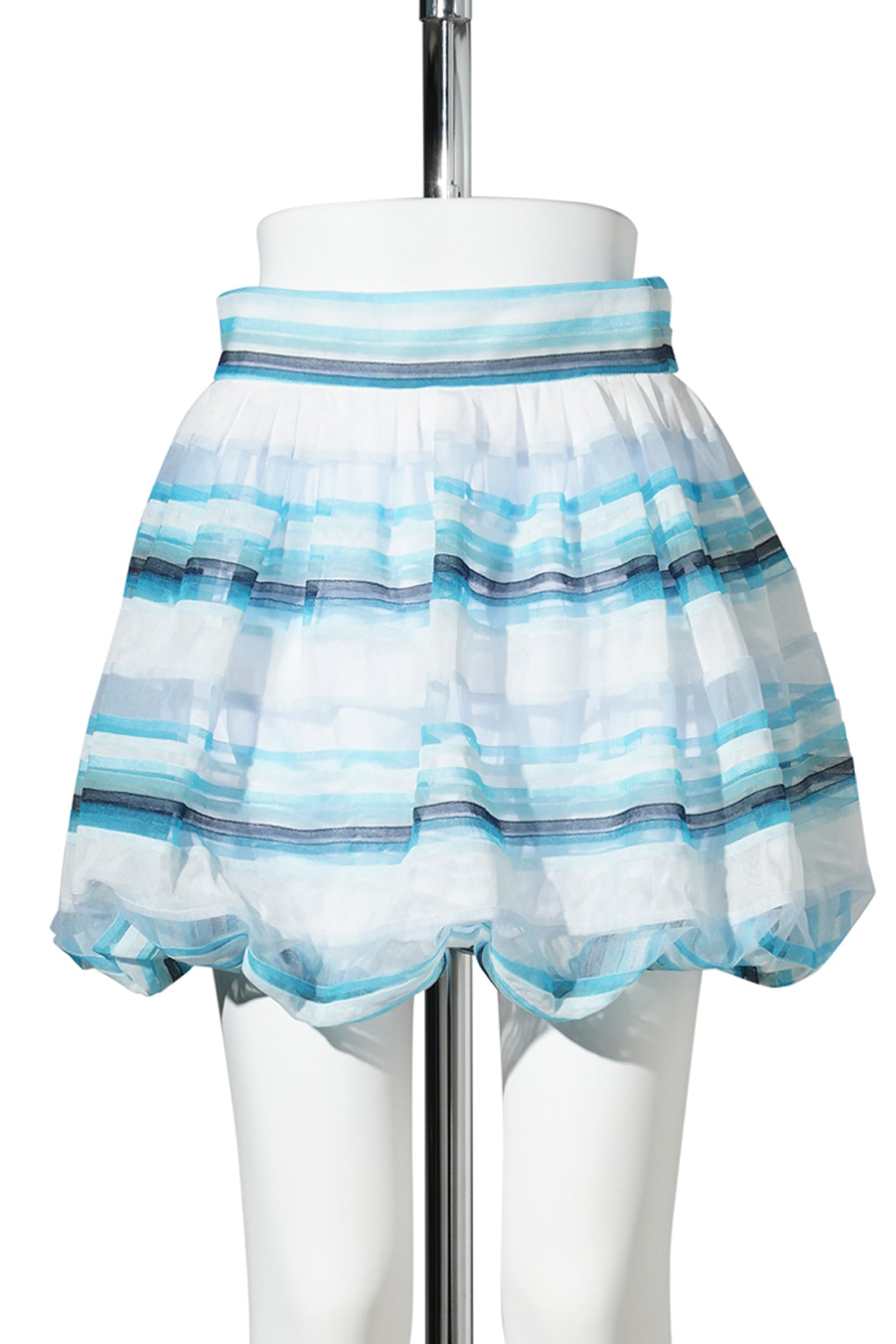 STRIPED PUFF MINI SKIRT / BLUE