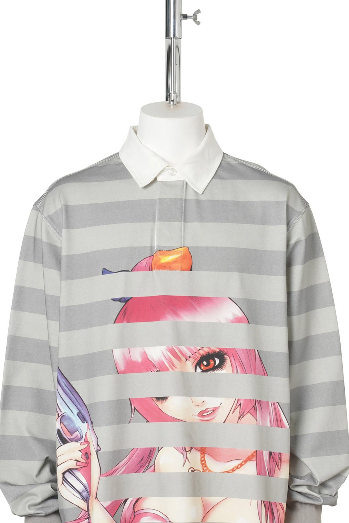 YUMI STRIPED LS POLO / GREY