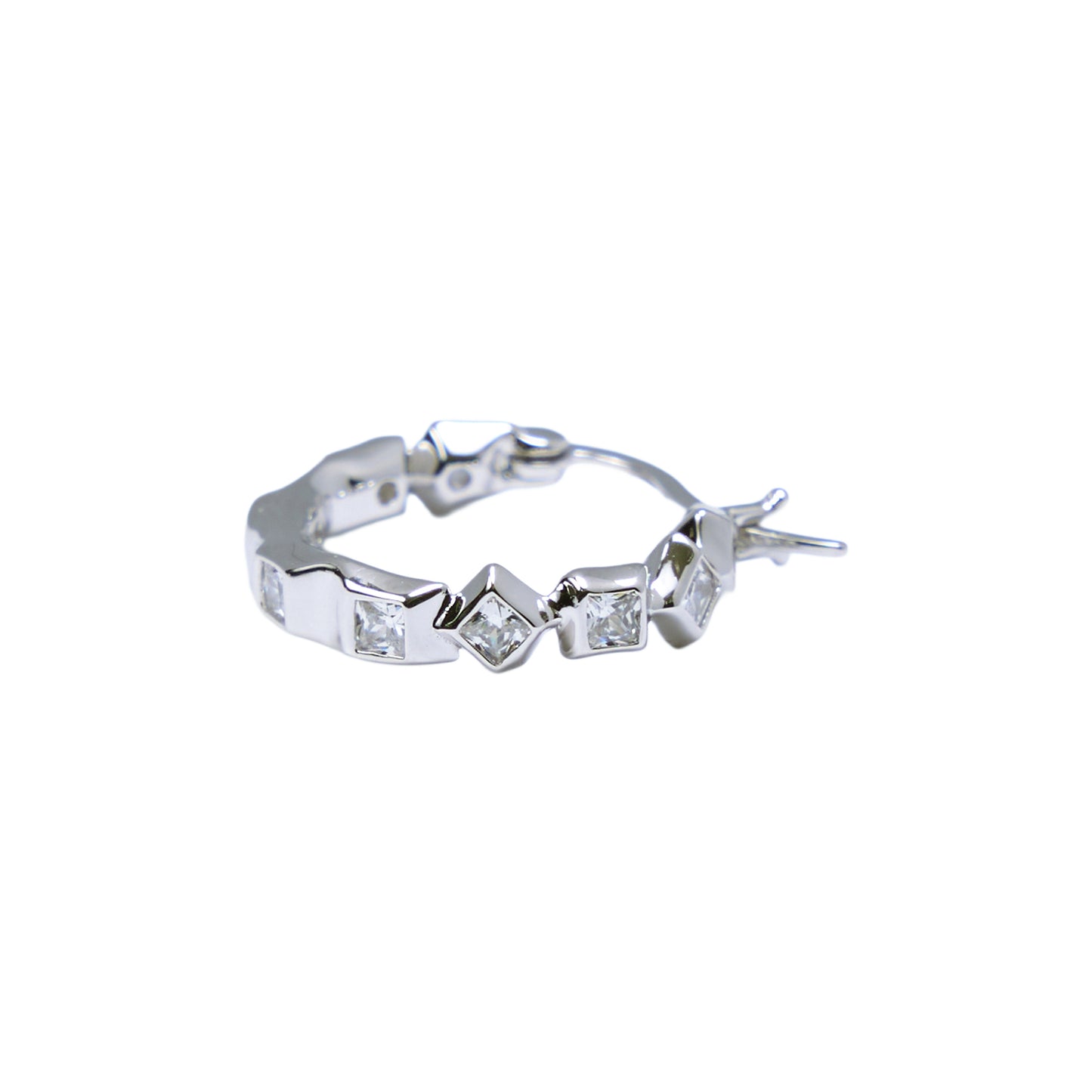 XS GEM-MOSAIC HOOP EARRINGS / SILVER WHITE