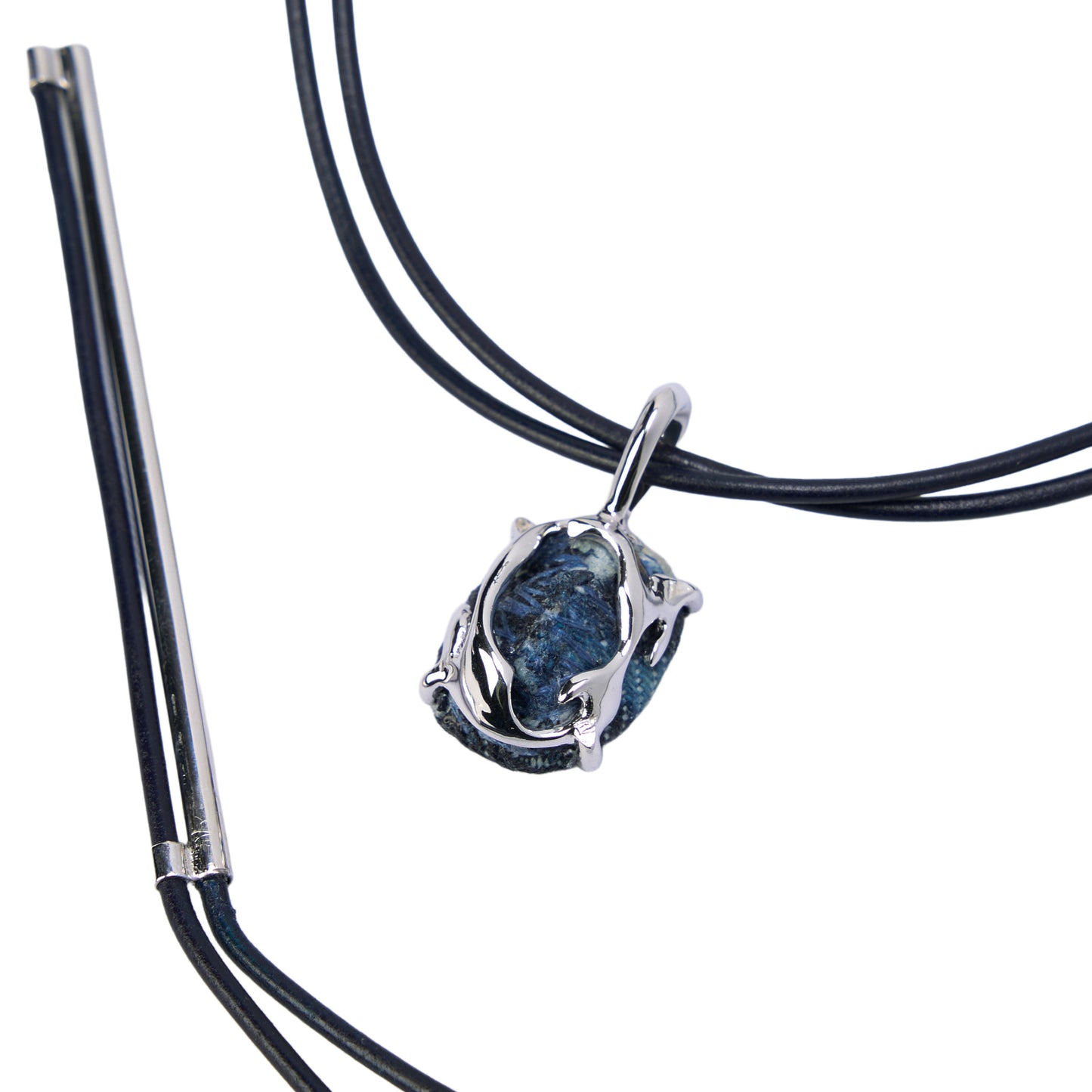 OVAL ZONG ADJUSTABLE CORD LONG TAIL CHOKER / SILVER BLUE DENIM/WHITE BLACK LEATHER