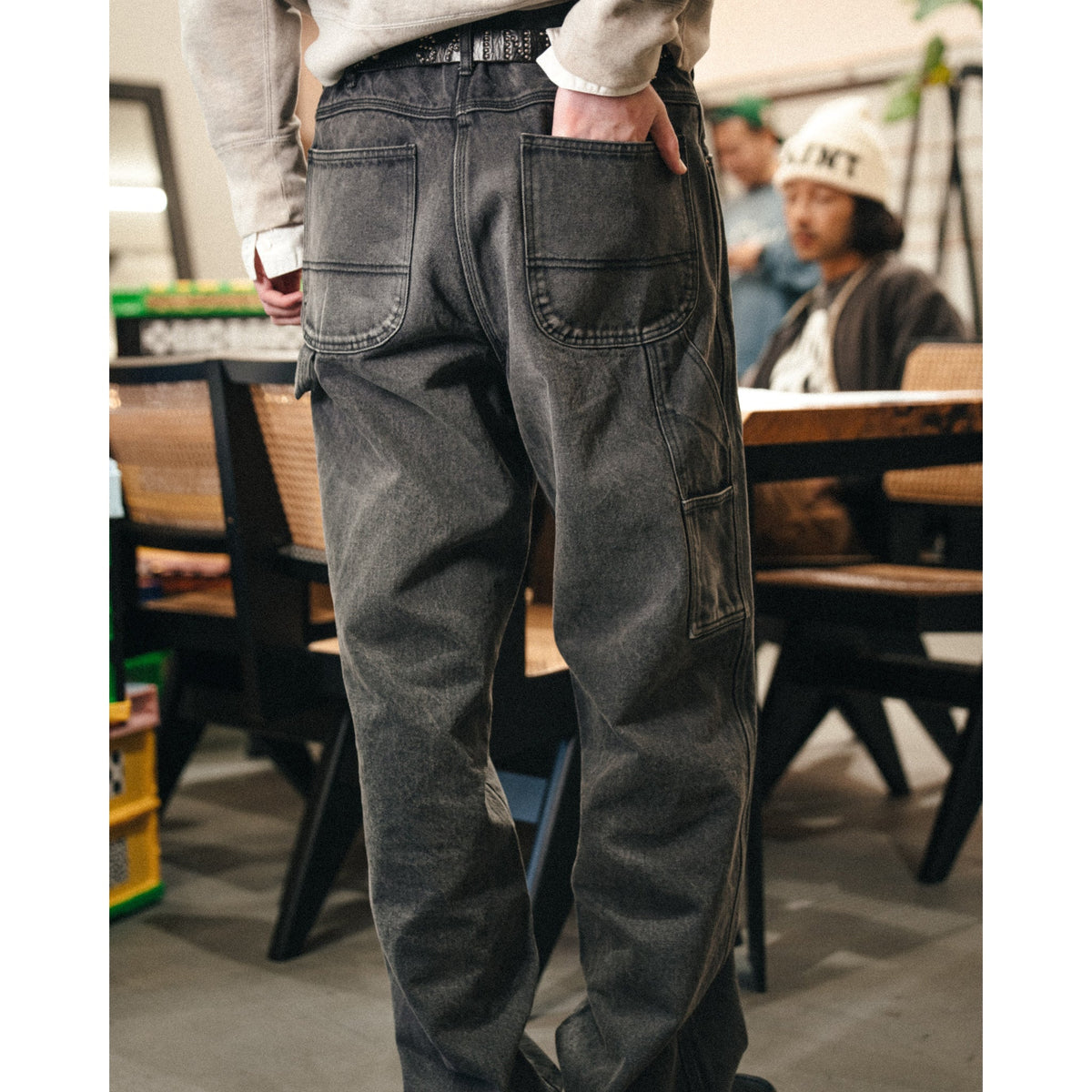 BLK DENIM PAINTER PANTS / BLACK