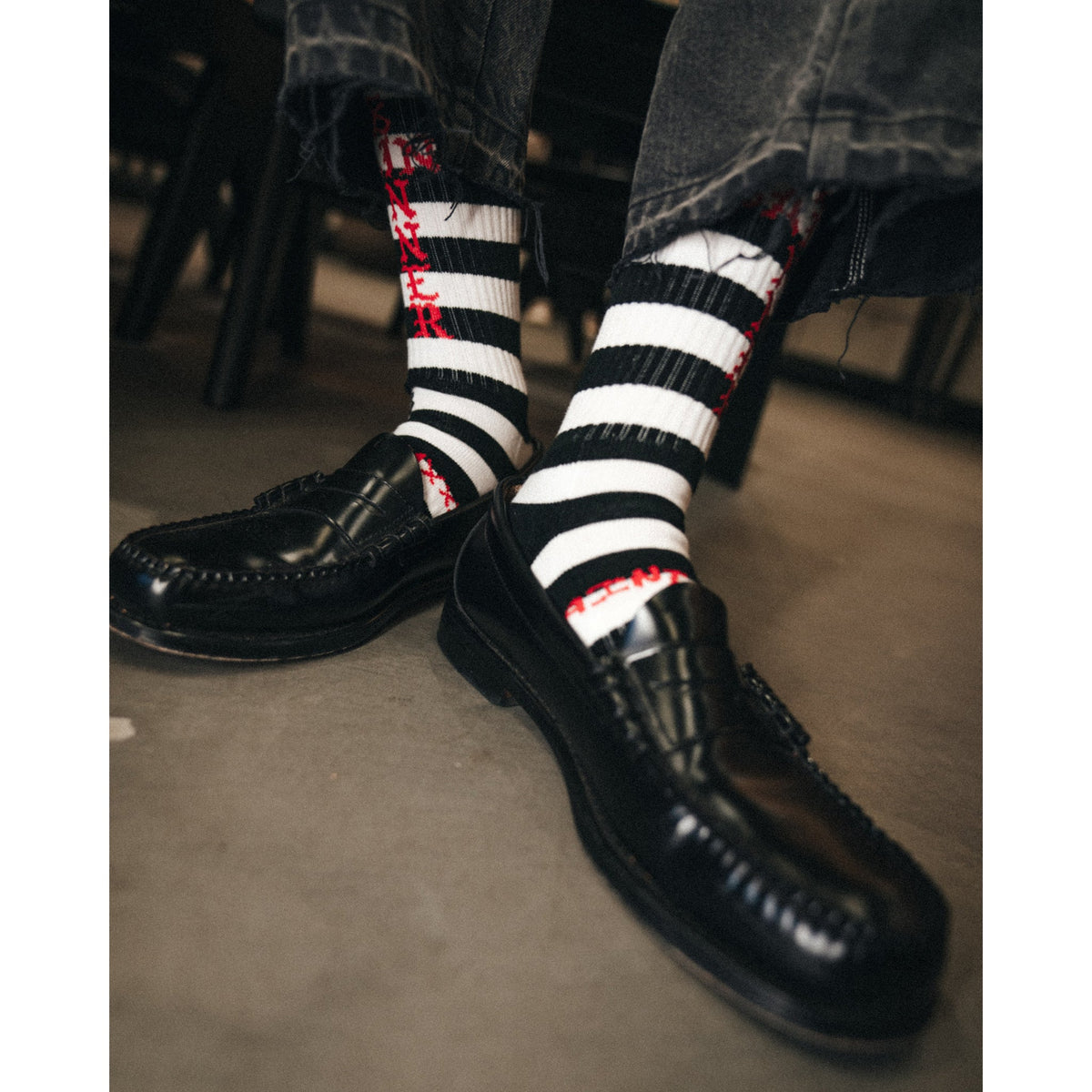 SOCKS/BORDER / BLACK+WHITE