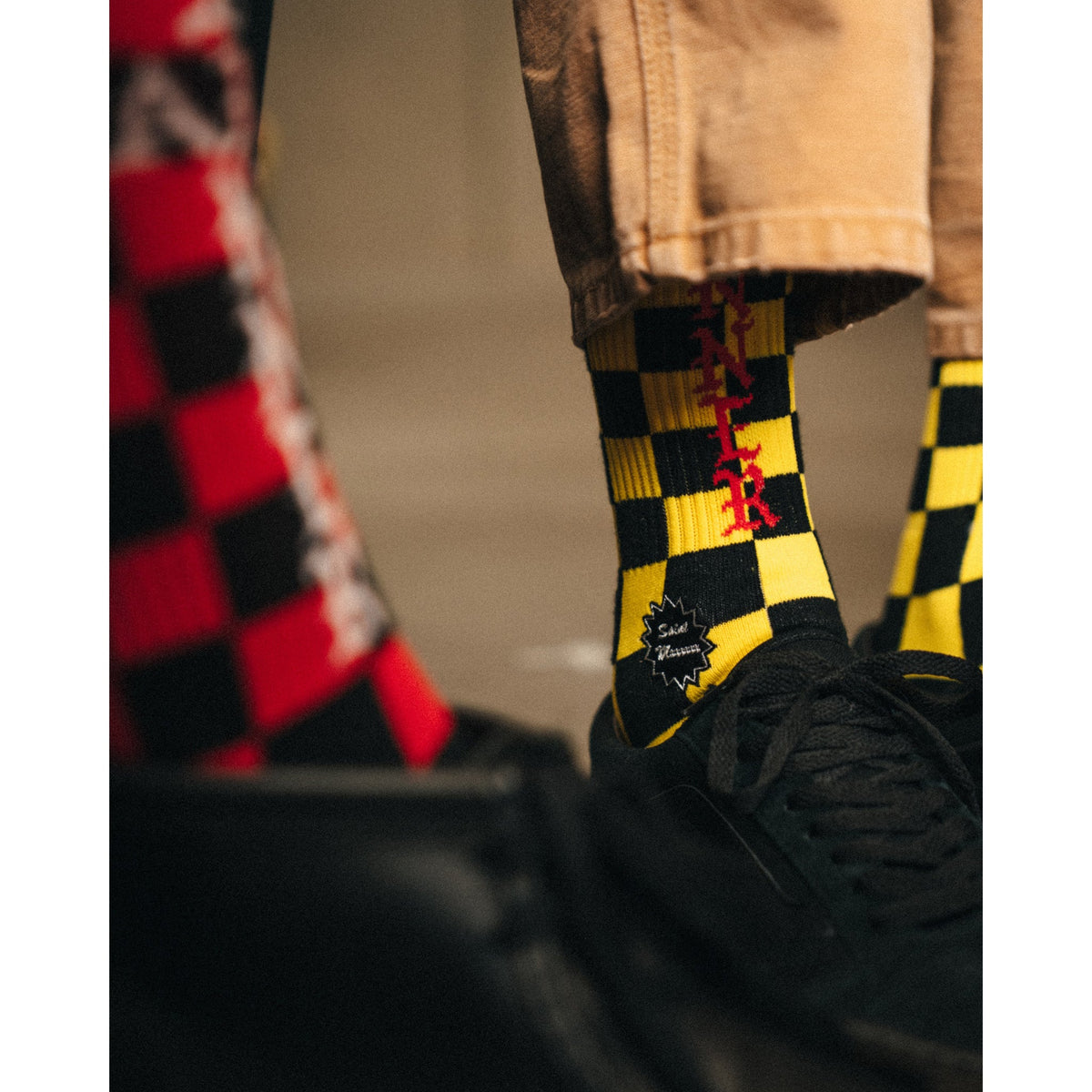 SOCKS/CHECK / BLACK+RED