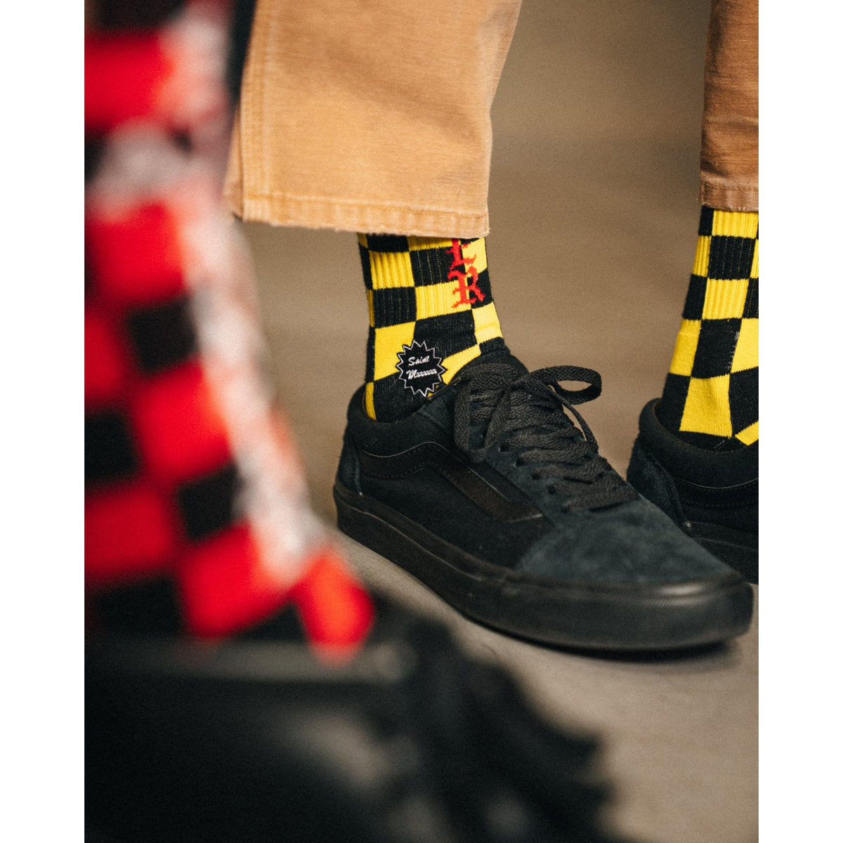 SOCKS/CHECK / BLACK+YELLOW