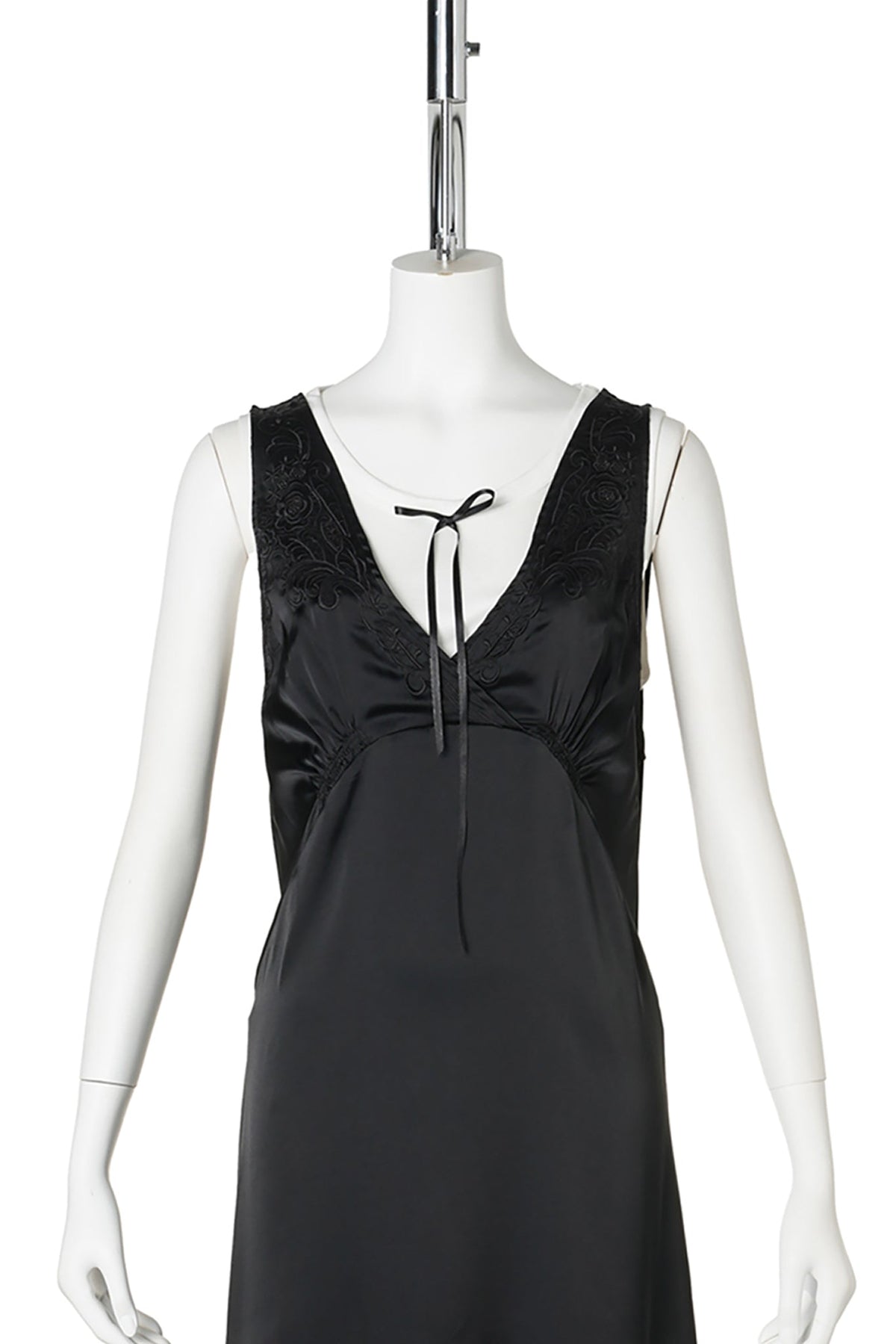 PATCH WORK SATIN NEGLIGEE DRESS / 151:BLACK/IVORY/BLACK