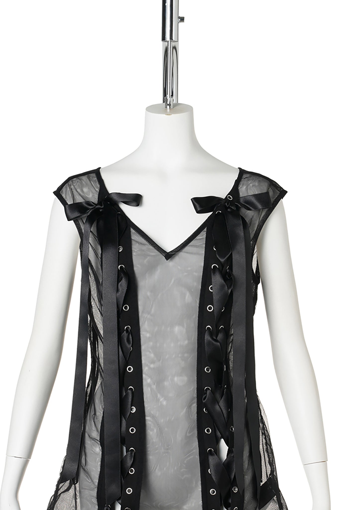 UNRAVELING RIBBON PORTRAIT TOP / 150:BLACK/BLACK