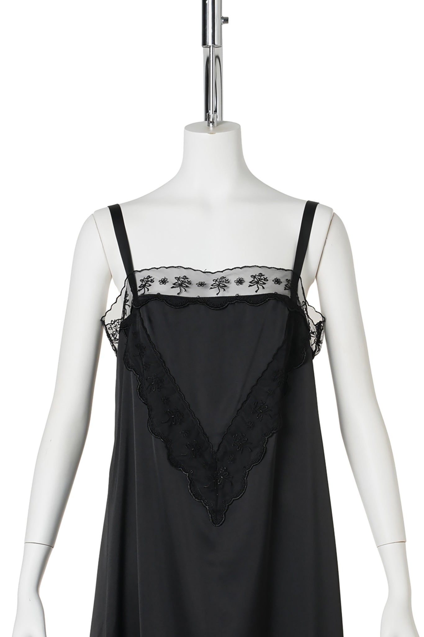 MINI SQUARE NECK LACE TRIM DRESS / BLACK