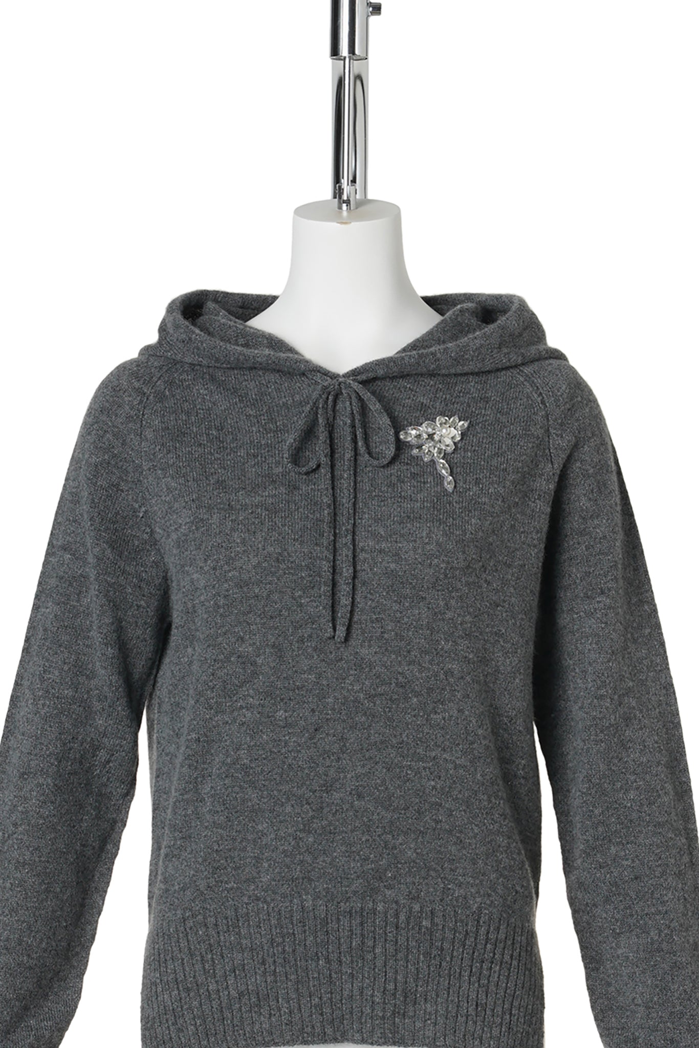RELAXED CASHMERE HOODIE W/EMD / GREY/PEARL/CLEAR