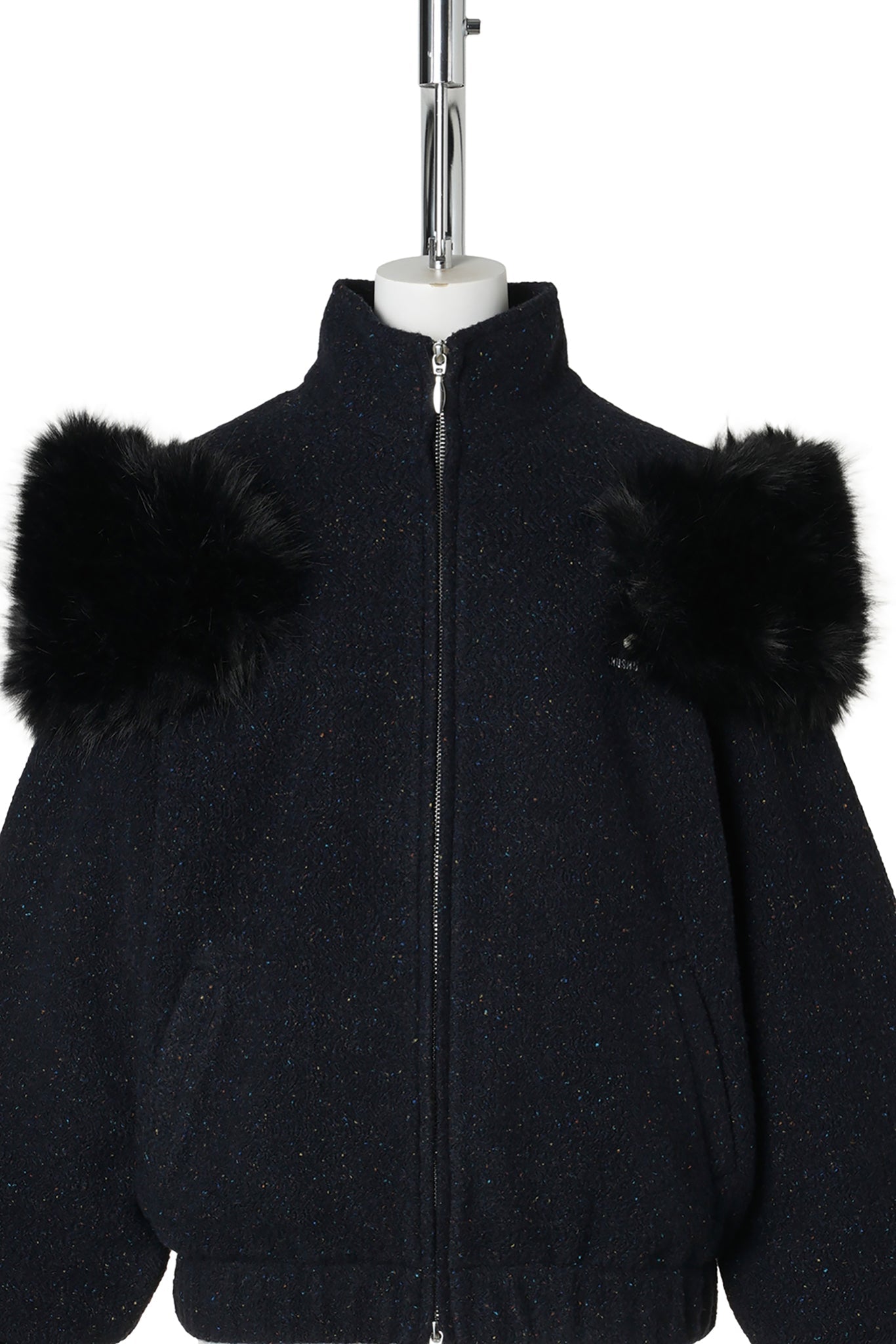 DECORATIVE FAUX FUR LOOSE COAT / NAVY BLUE
