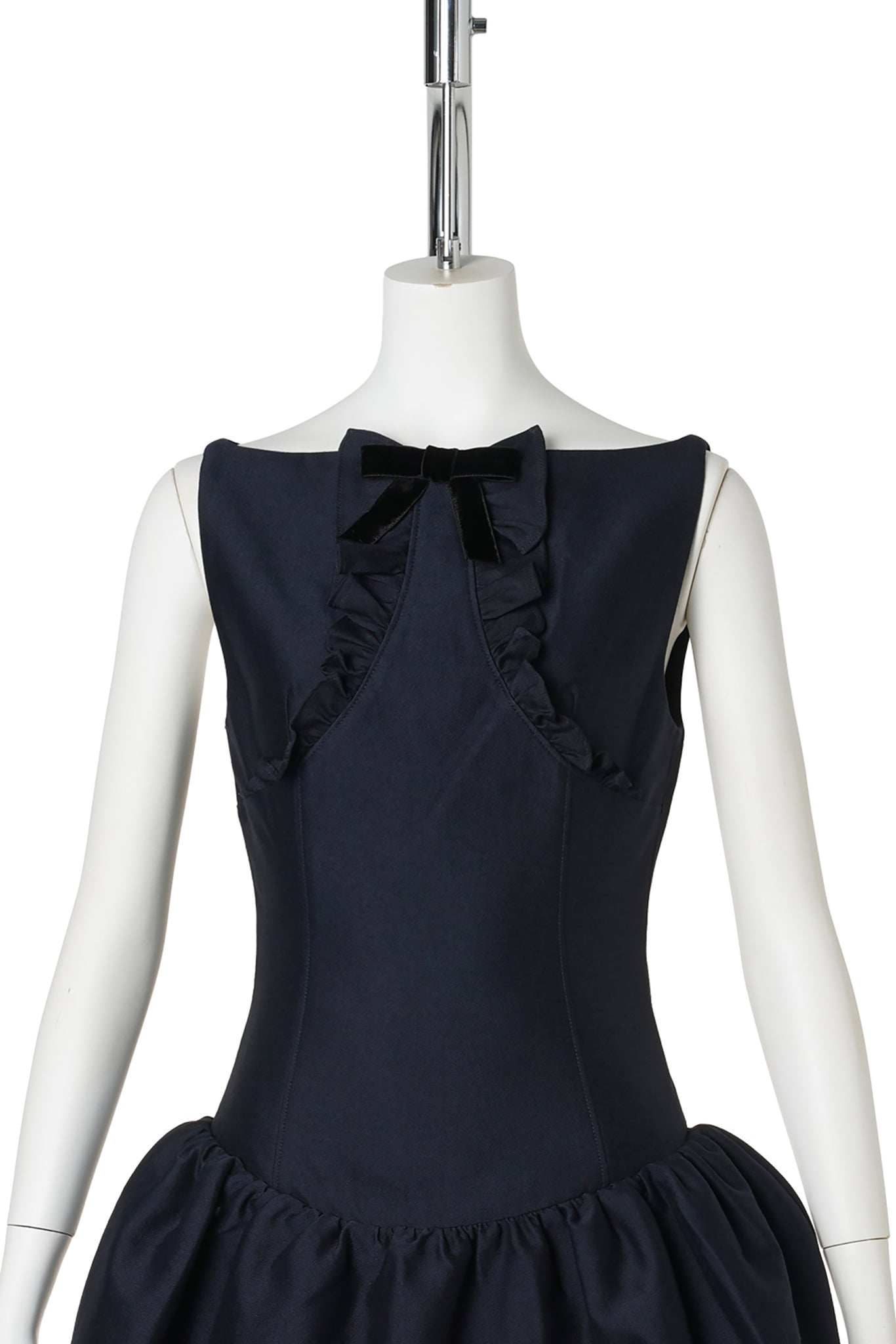 LACE TRIM SLEEVELESS DRESS / NAVY BLUE