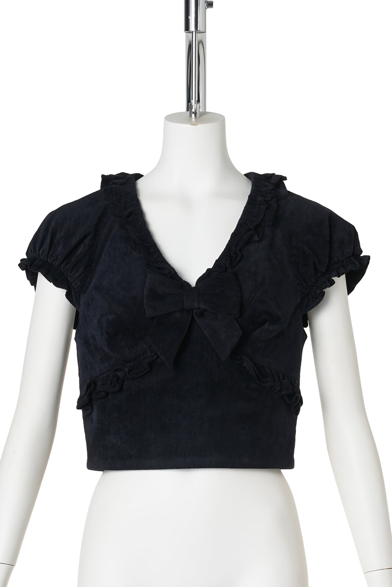 CRISSCROSS RUFFLED CROP TOP / NAVY BLUE