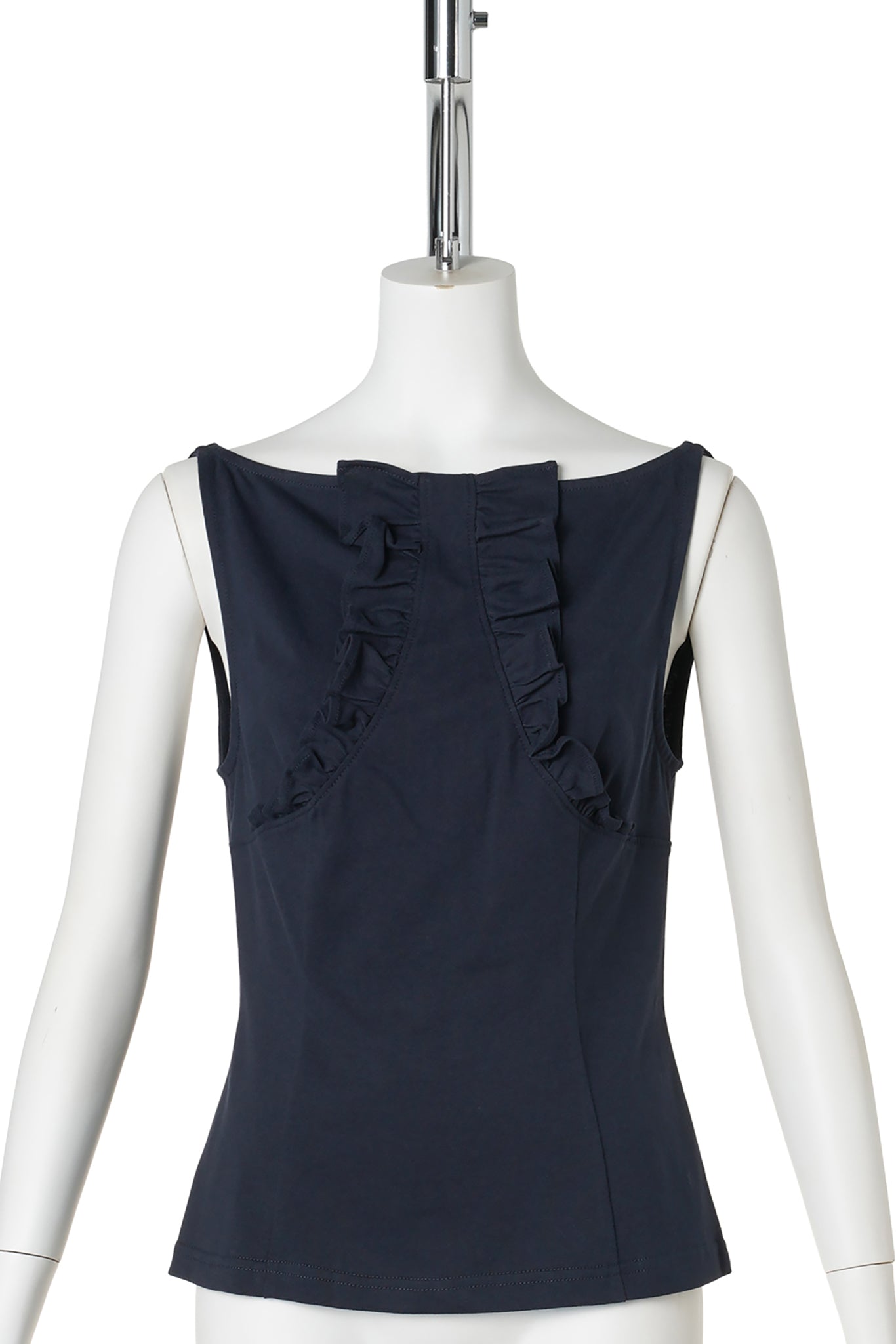 LACE TRIM SLEEVELESS FITTED T-SHIRT / NAVY BLUE