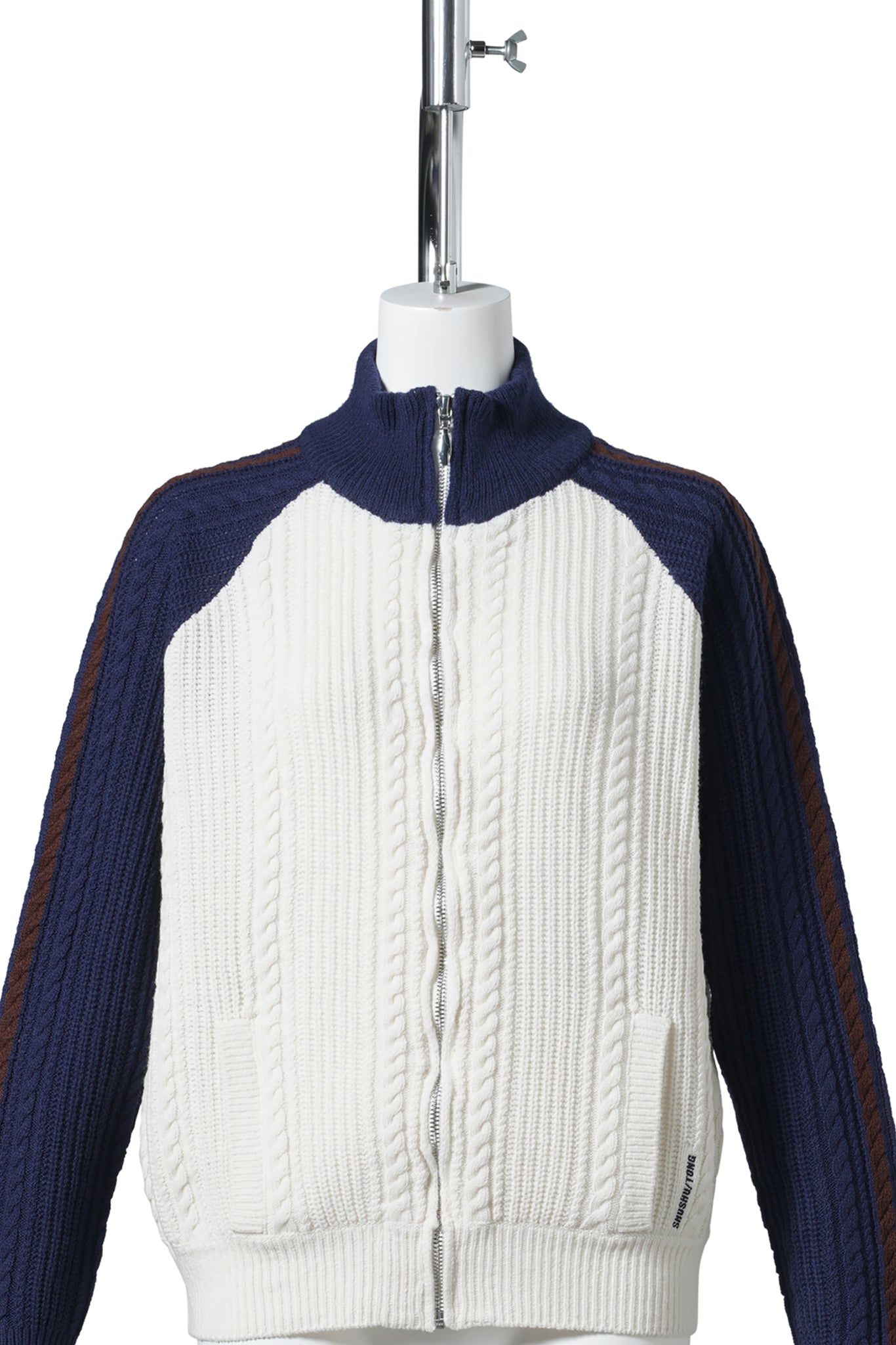 COLOR-BLOCK RAGLAN SLEEVE KNIT CARDIGAN / WHITE
