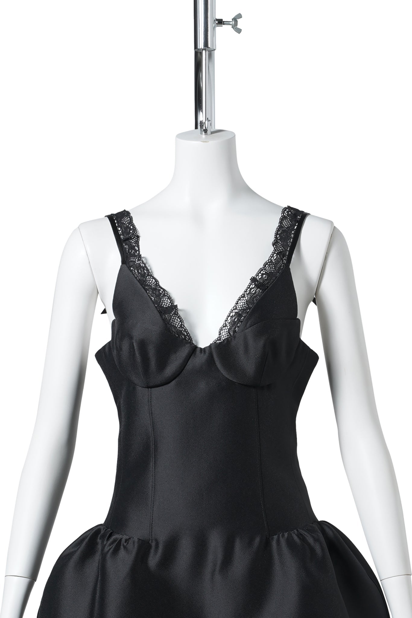LACE TRIM BUSTIER DRESS / BLACK